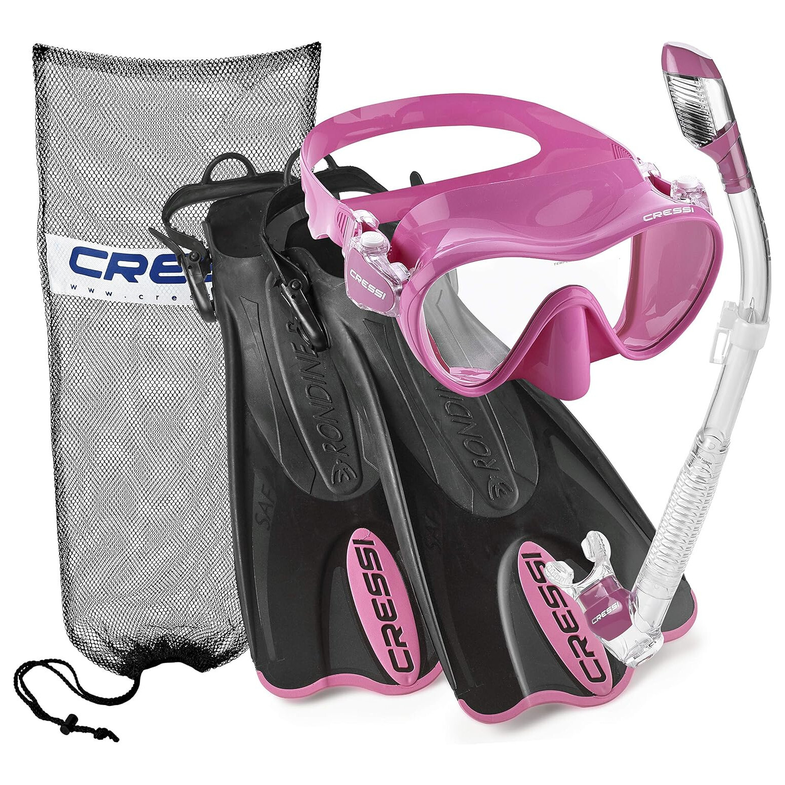Cressi F1 Mask – Supernova Dry Snorkel – Palau SAF Fins Snorkel Set