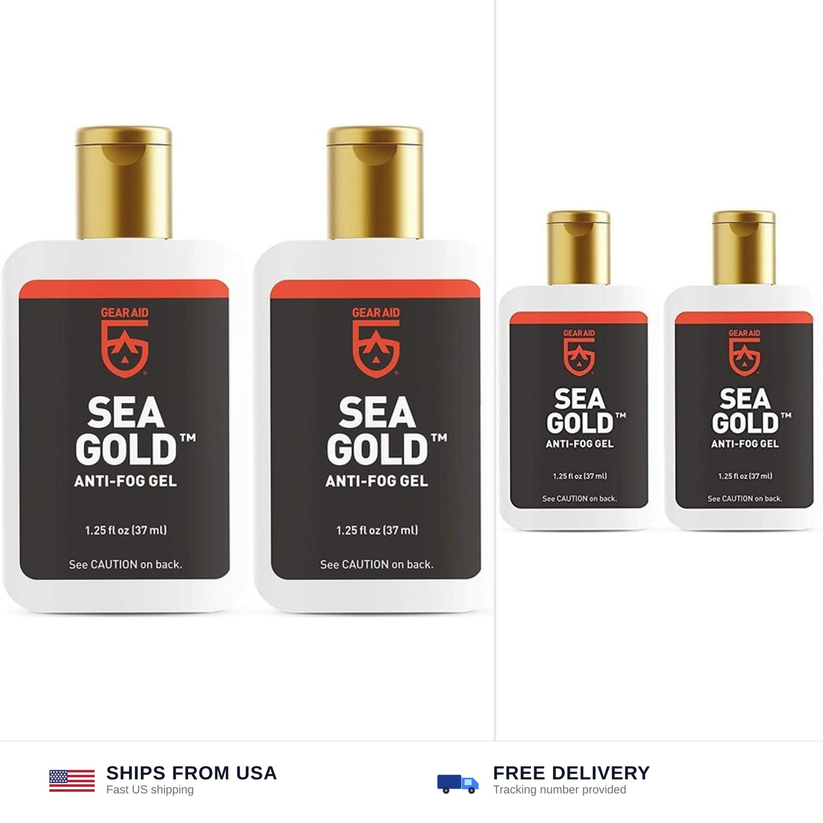 GEAR AID Sea Gold Anti-Fog Gel Coating for Scuba Dive Masks, 1.25 Fl Oz, 2-Pk
