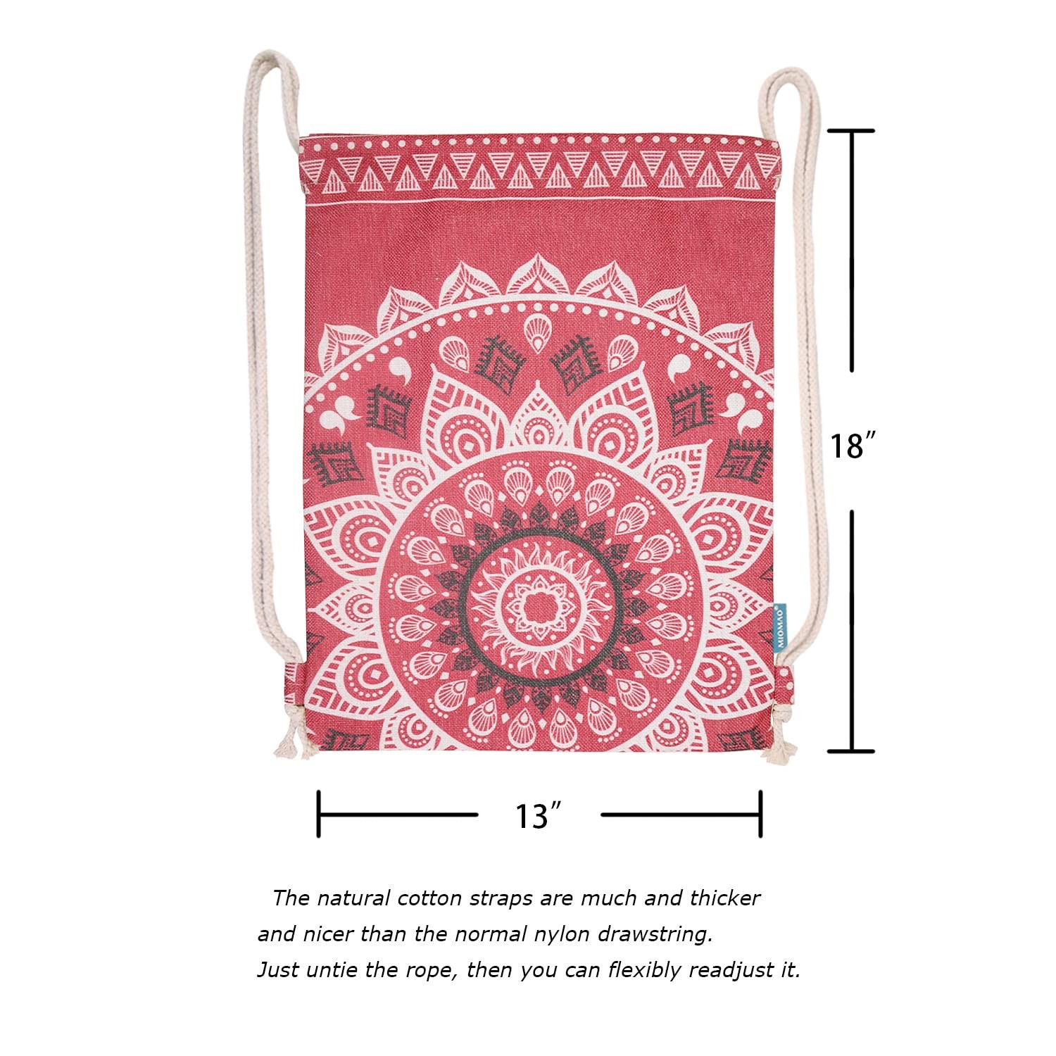 Miomao Drawstring Backpack Gym Sack Pack Mandala Style Large, Flame Scarlet