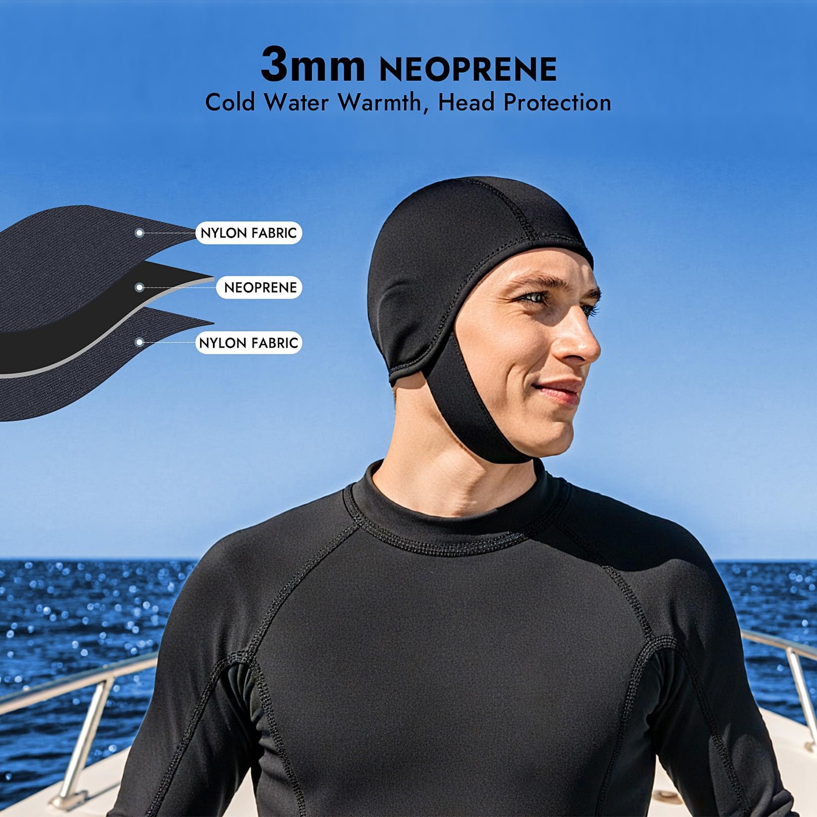Dizokizo Neoprene Diving Hood for Men Women, Medium, Black-with Straps