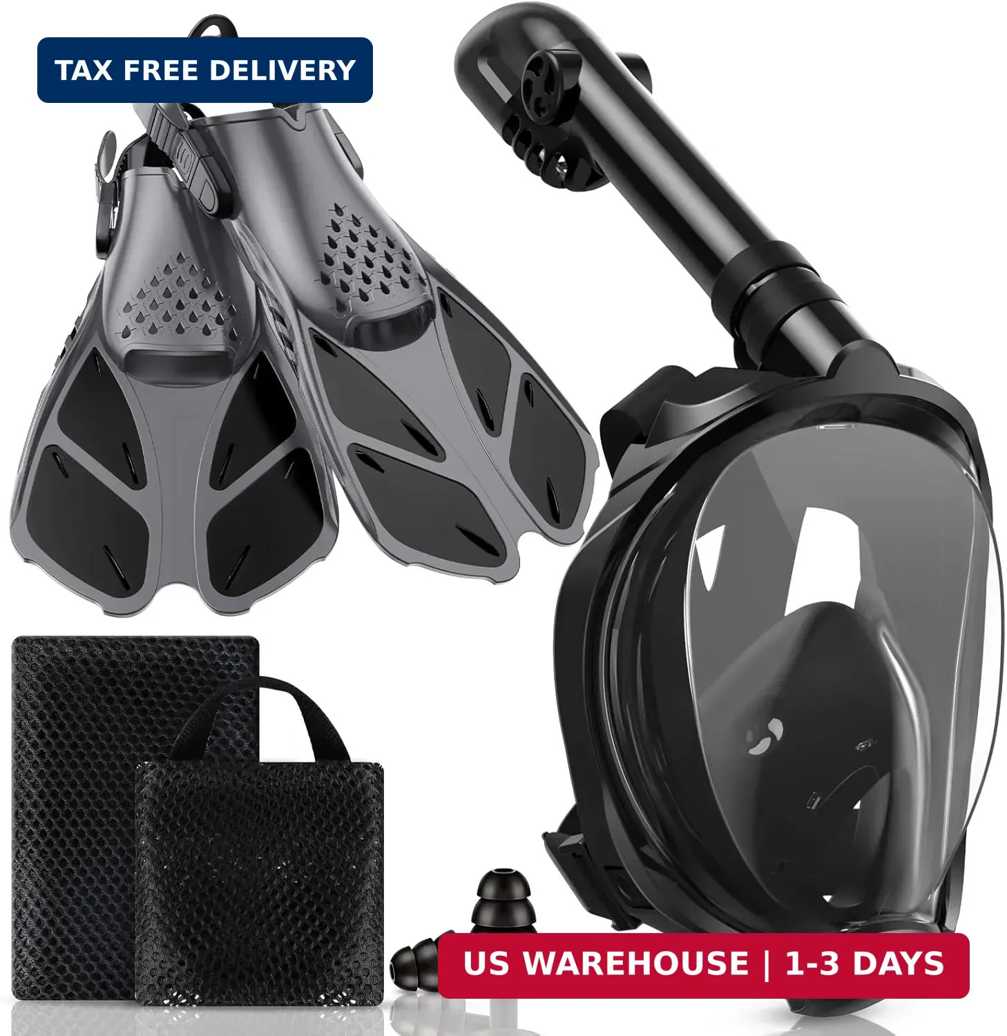 Viginsul Mask Fins Snorkeling Gear for Adults, Full Face Snorkel Mask & Adjustab