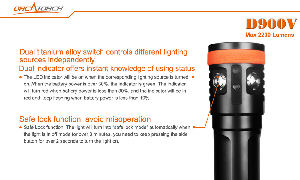 Orca D900V Video & Dive Light Magnetic Rechargable
