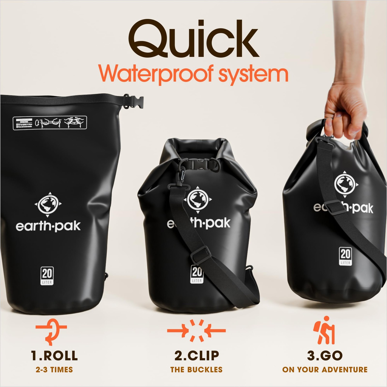 Earth Pak Waterproof Dry Bag – Roll Top Backpack Sack 30L, Black