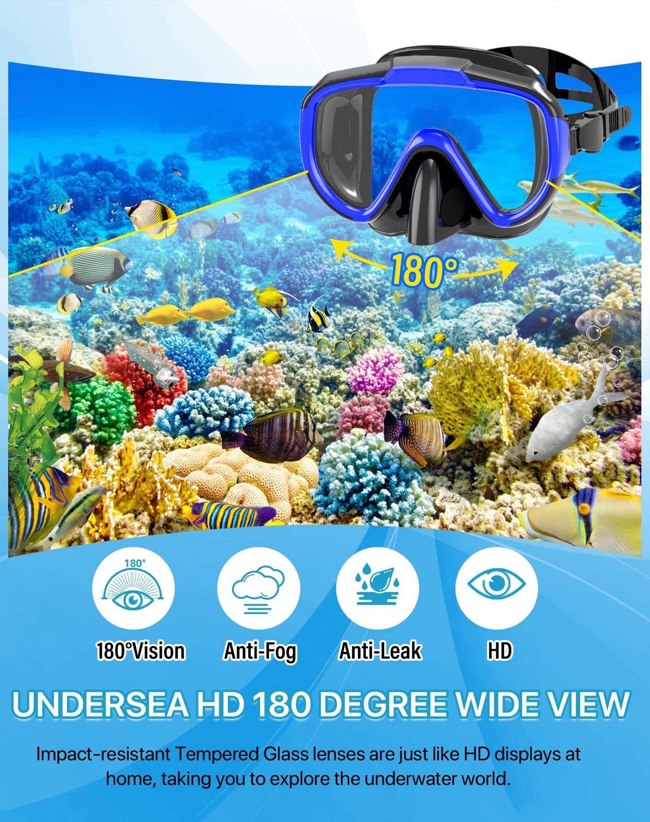 Snorkeling Gear for Adults Men ,4 in 1 Snorkel Set with Panoramic View Diving…