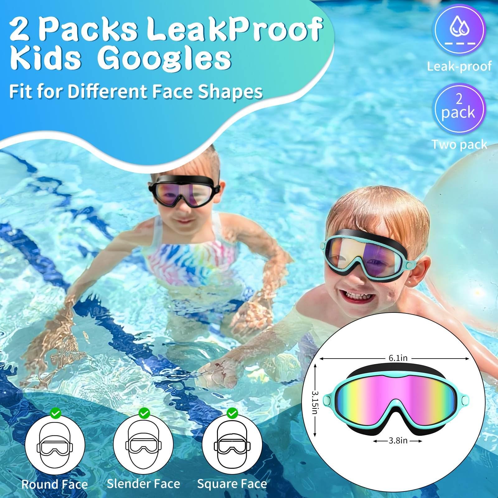 AzureWings 2 Pack Swim Goggles for One Size, Green Mirrored & Black