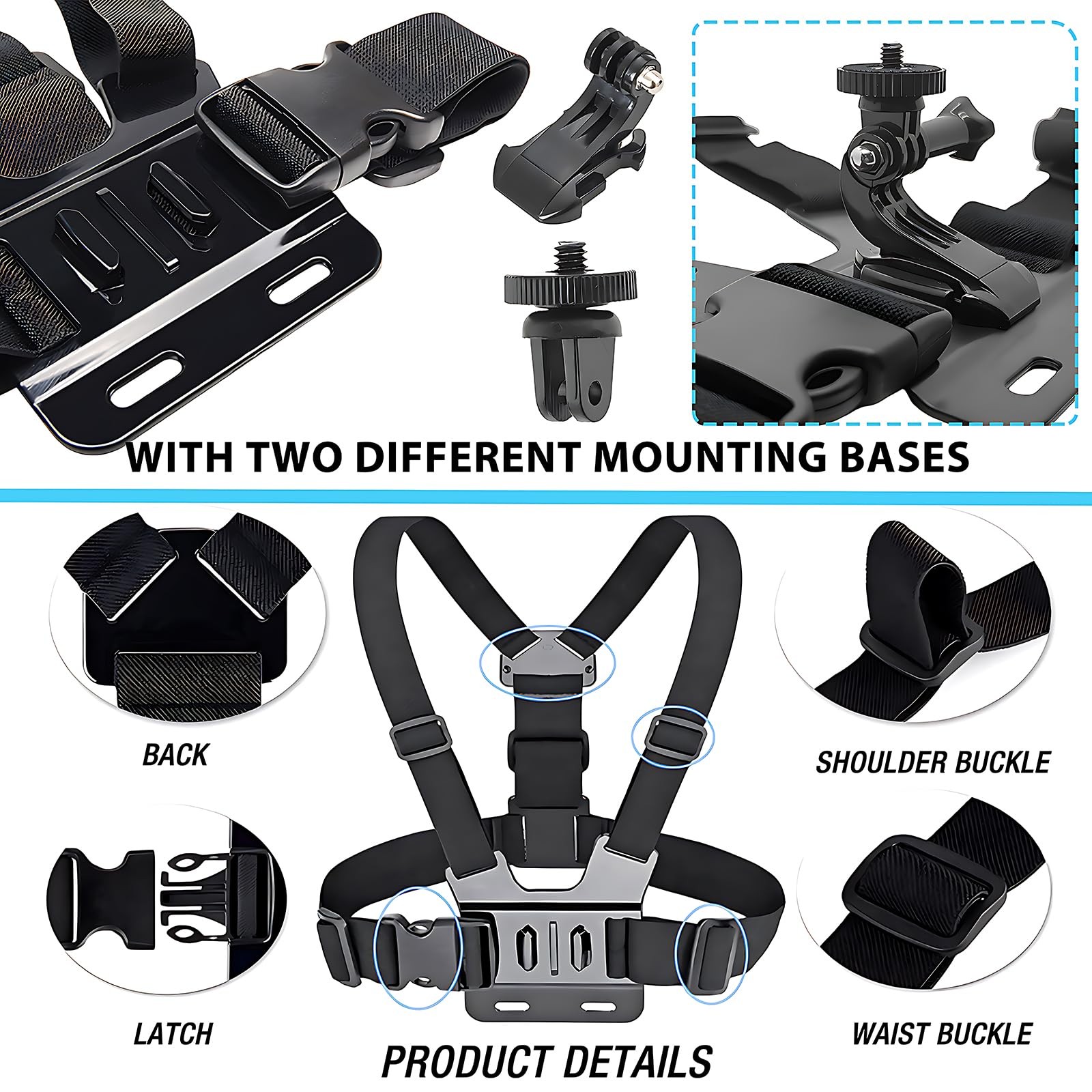 Adjustable Chest Mount Harness for Insta360 X5 X4 X3 X2 X ACE Pro ONE Black