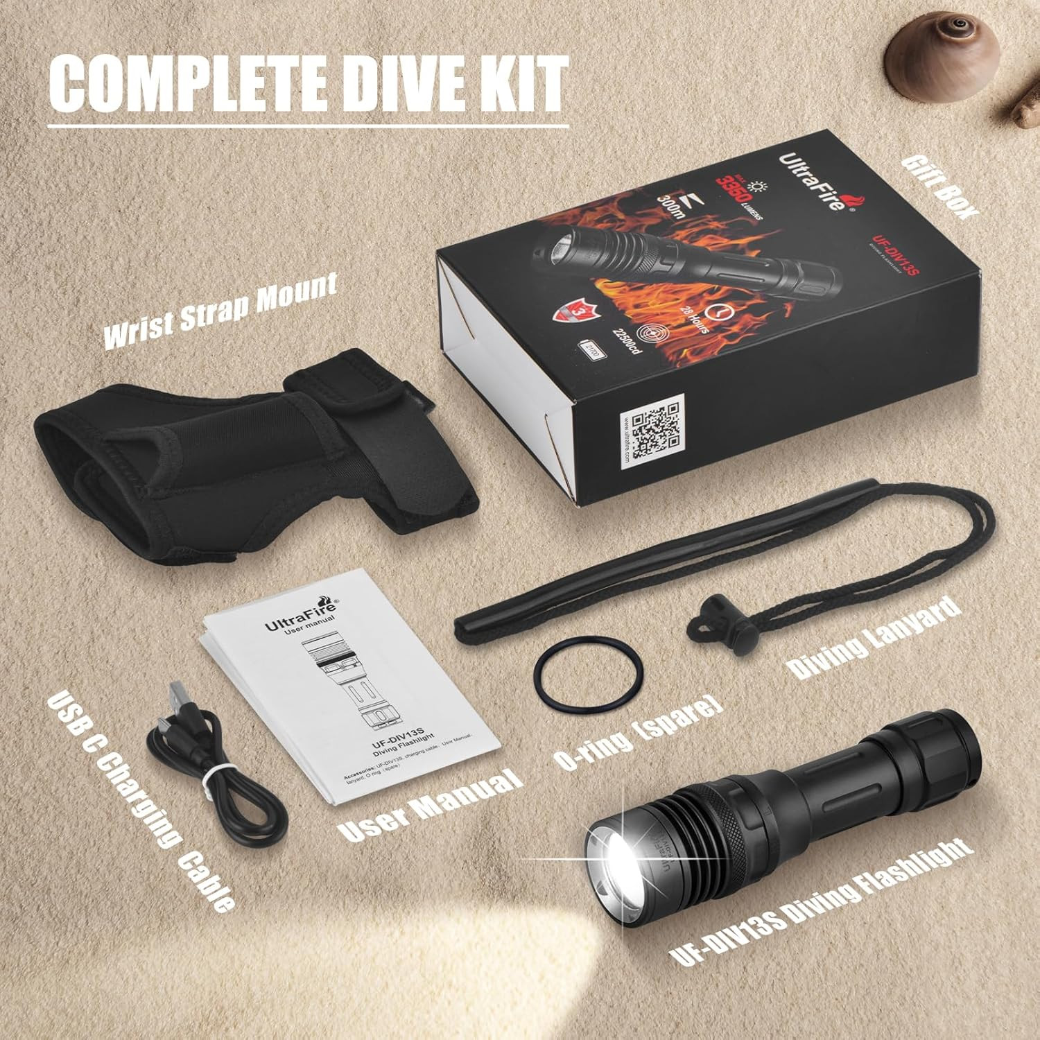 ULTRAFIRE Dive Light 3350 Lumens Rechargeable Scuba Diving Flashlight, IPX8 Wate