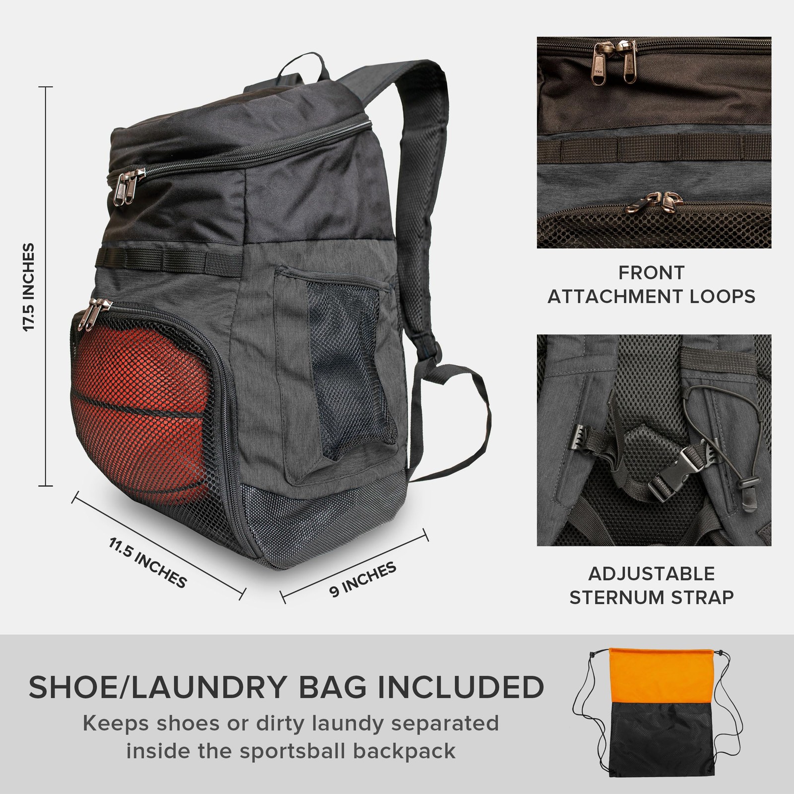 Xelfly 25L Basketball Backpack with Ball Compartment – For One Size, Black