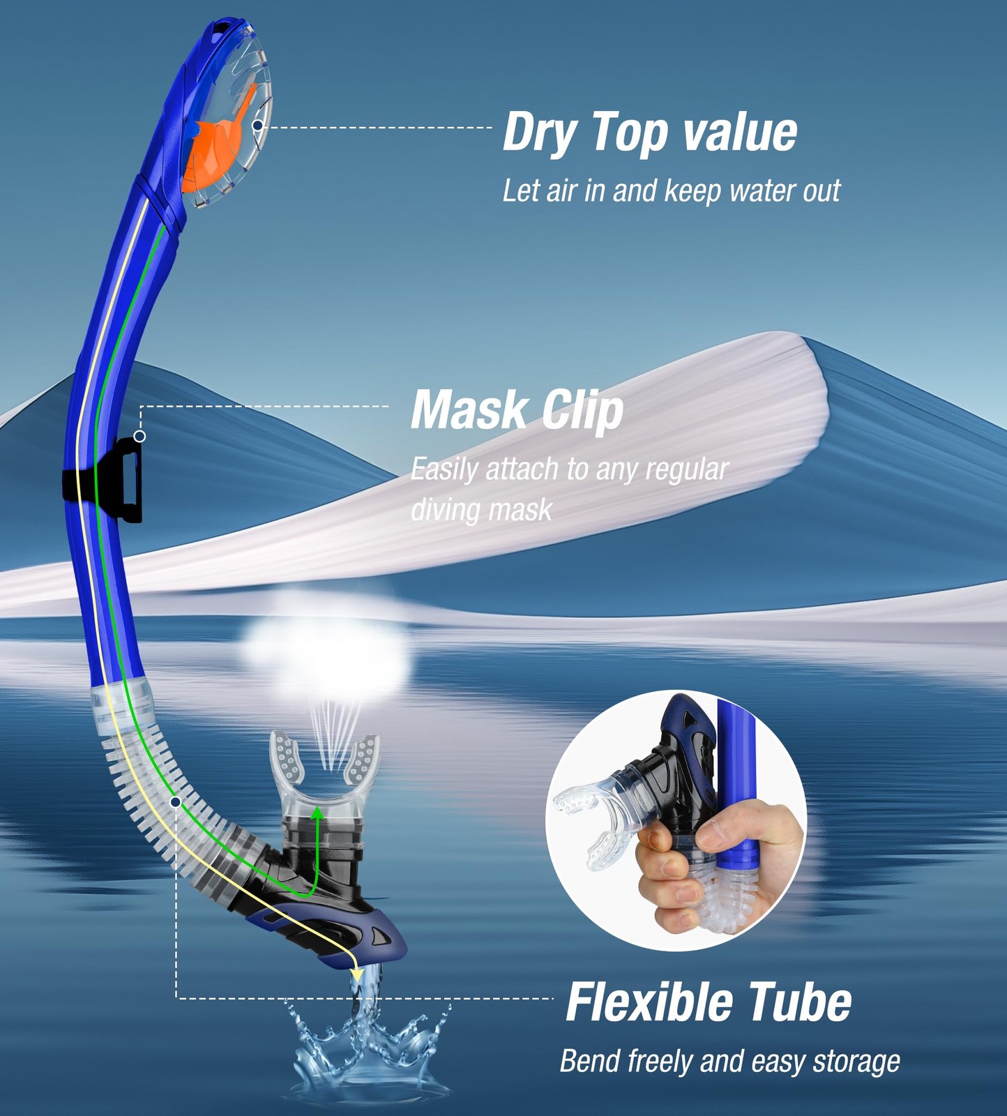 Diving Dry Snorkel for Adults & Youth Top Valve Snorkeling Gear