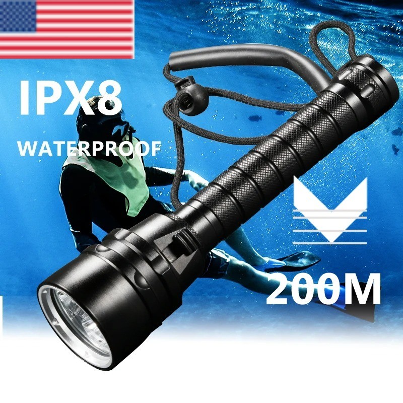 200m Underwater Waterproof Diving Flashlight Torch Scuba Diving Torch Dive Light