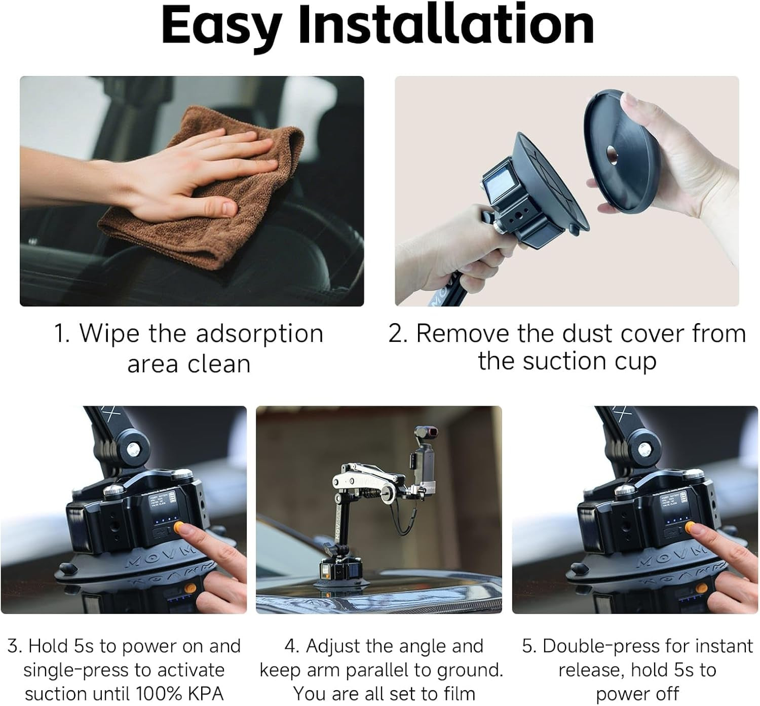 Blade Arm Solar Electronic Suction Cup Mount, Shock Absorber Arm Car Mount for D