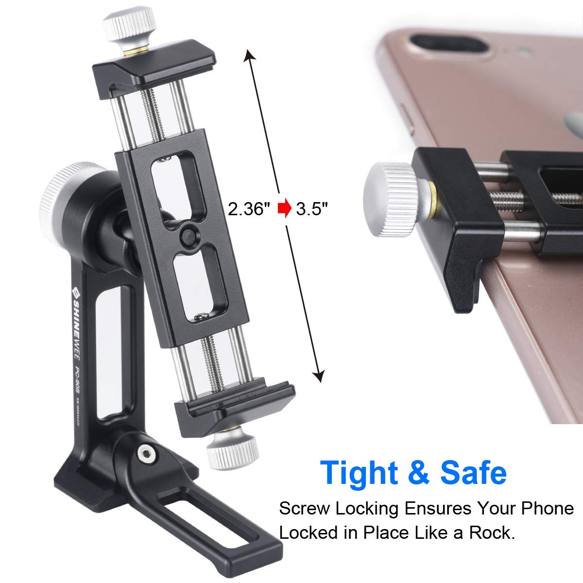 SHINEWEE Metal Phone Tripod Mount Adapter, Arca 5.2×2.75×1.5 inches, Black