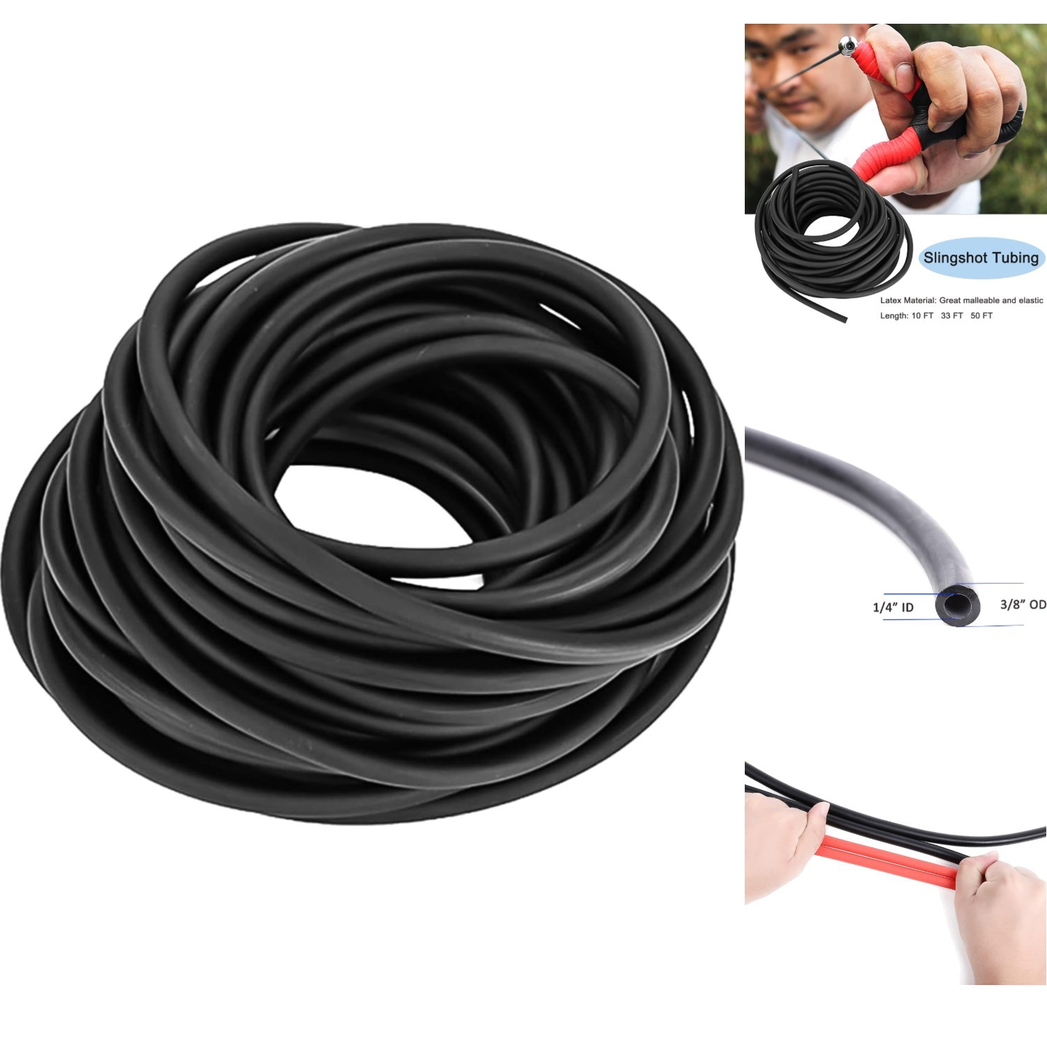 Black Latex Rubber Tubing 1/4″ ID x 3/8″ OD Professional Surgical Slingshot 10ft