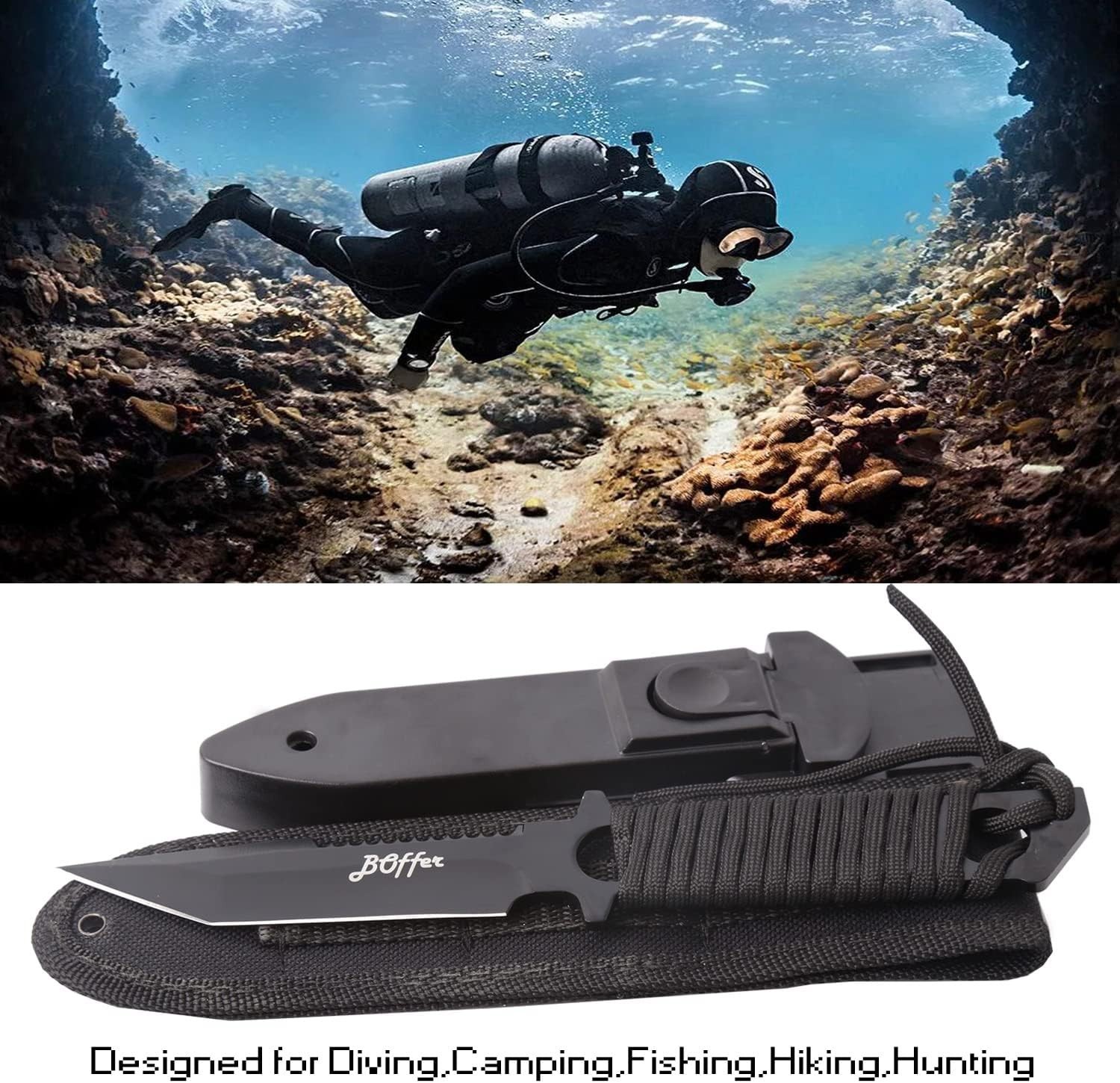 Dive Knife Scuba Diving Knife, Black Tactical Sharp Blade knives, Divers dive…