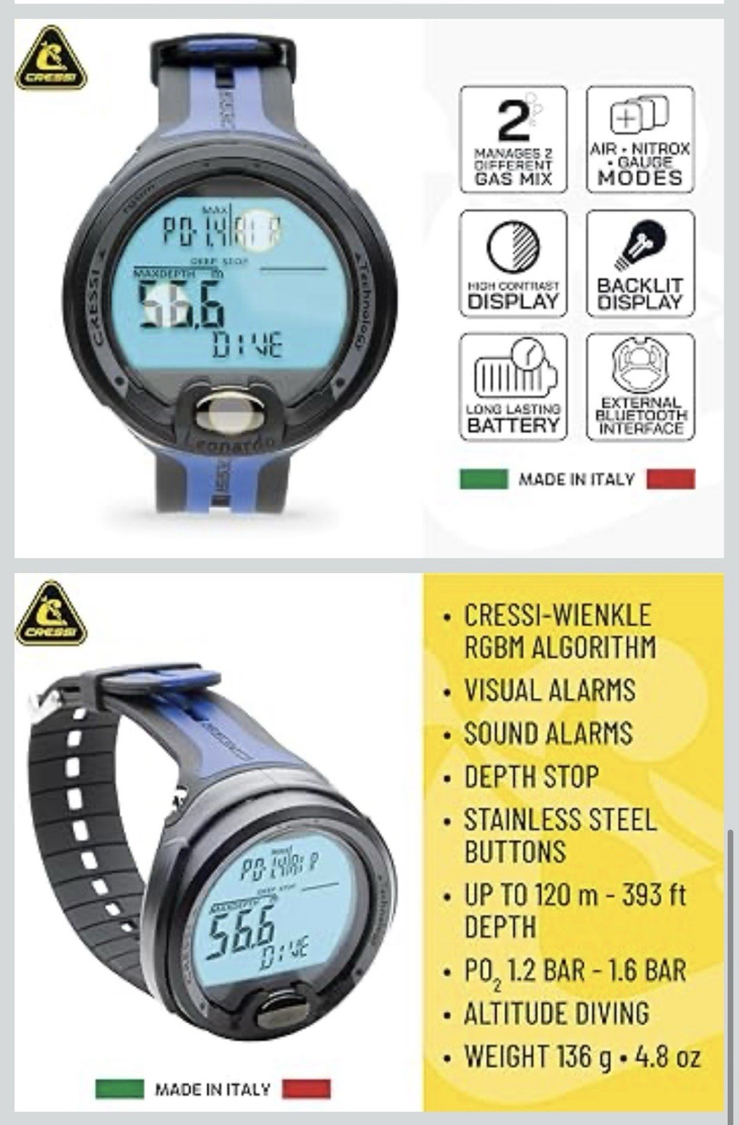 Cressi Leonardo 2.0 Scuba Dive Computer – Black/Black