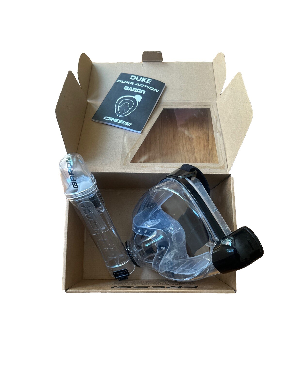 Used Cressi Baron Adult Snorkeling Full Face Mask – Clear/Black Size M/L