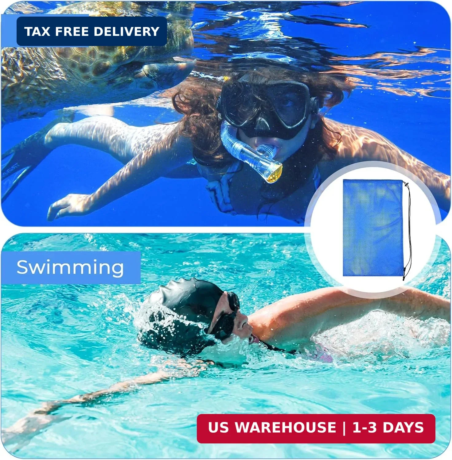 2 Pcs Mesh Swim Bag Snorkel Gear Bag Oversized 19″ x 27″ Swim Mesh Gear Bags for