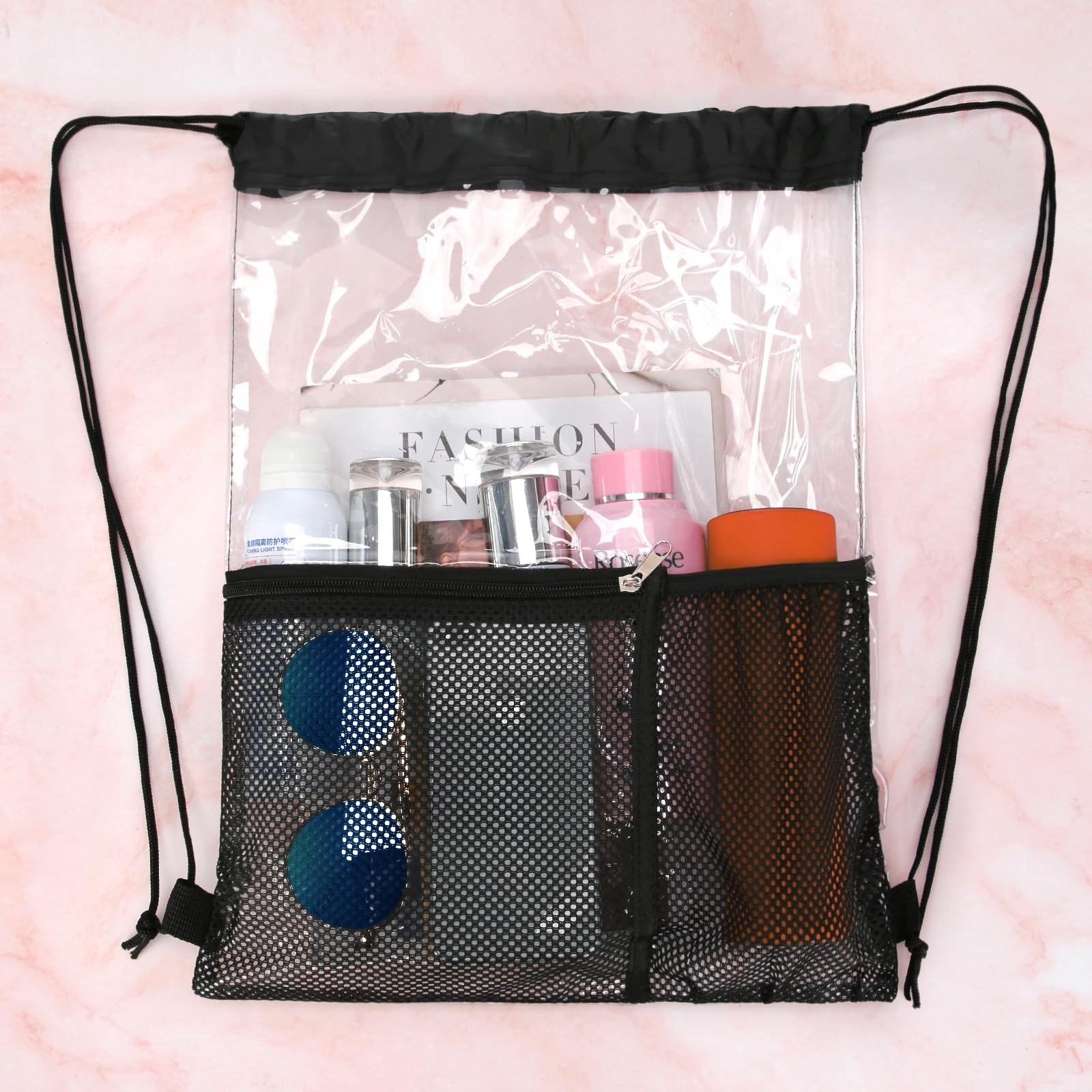 NATURAL STYLE 2 PACK Clear Drawstring Bag Stadium Approved, See Large, Black