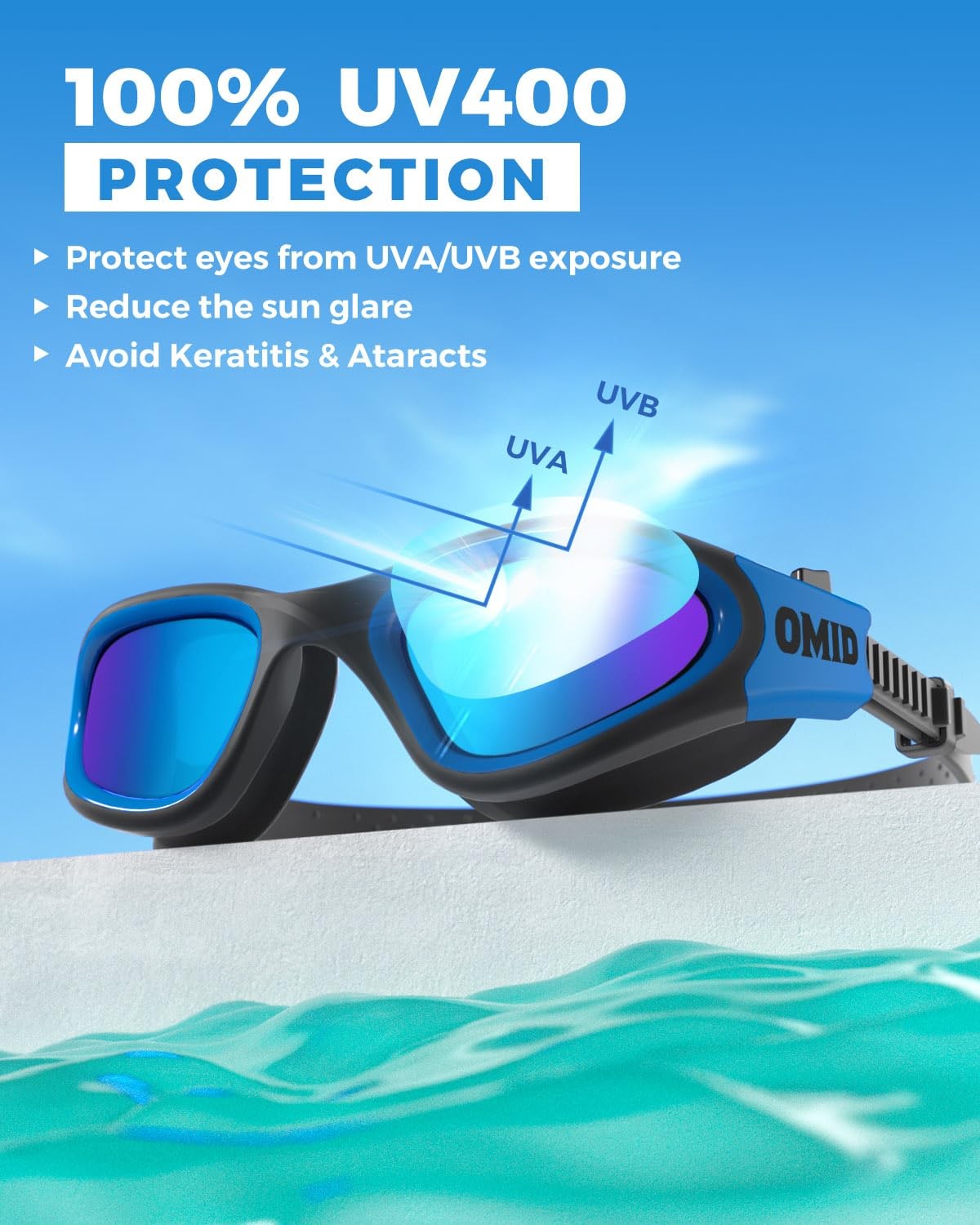 OMID Swim Goggles, P2 Polarized One Size, A0-black Blue Frame Lens