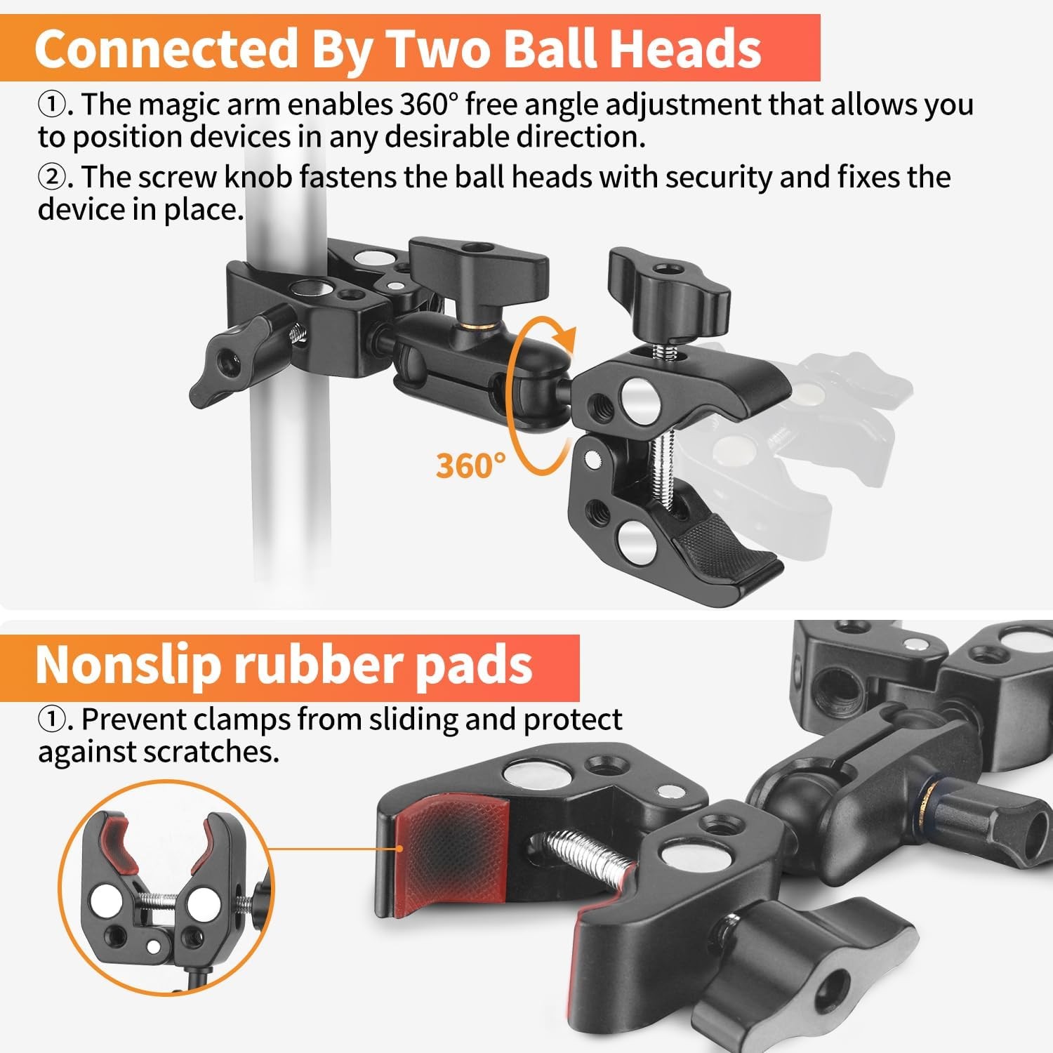 YAYOYA Double Super Clamp Camera Mount, Umbrella Holder Bracket 50mm, Black