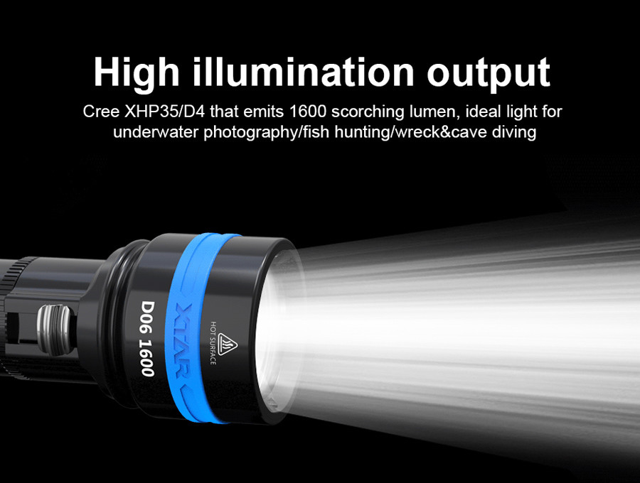 XTAR D06 1600 Lumen LED Force Beam Magnetic Scuba Diving Flashlight Torch