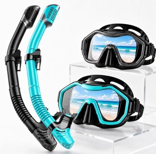 Snorkeling Gear for Kids, Dry-Top Snorkel Set, Adults A1-Black + BlackGreen