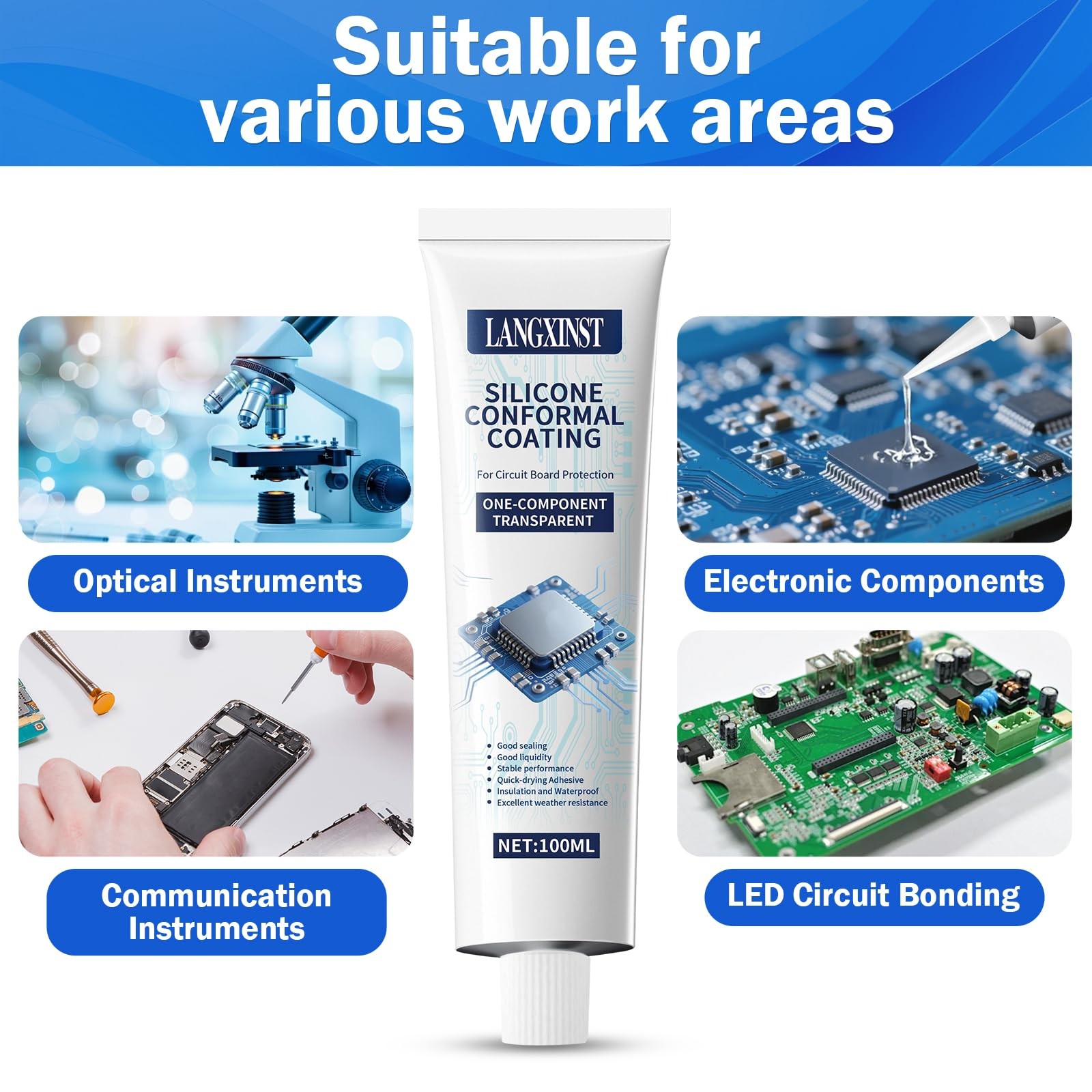 100ml Conformal Coating for Electronics, Silicone Adhesive 1 pack, Clear