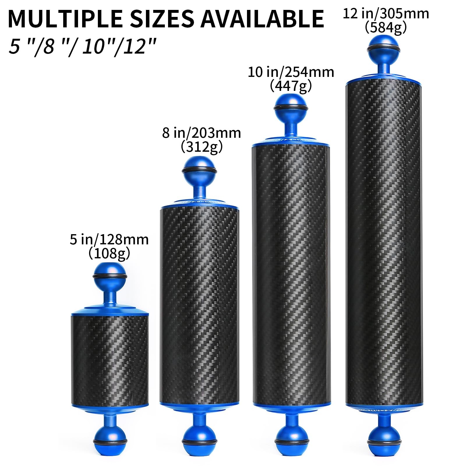 Blue 10″ Carbon Fiber Float Arm (2-Pack) – Ultralight Dual 1″ Buoyancy System…
