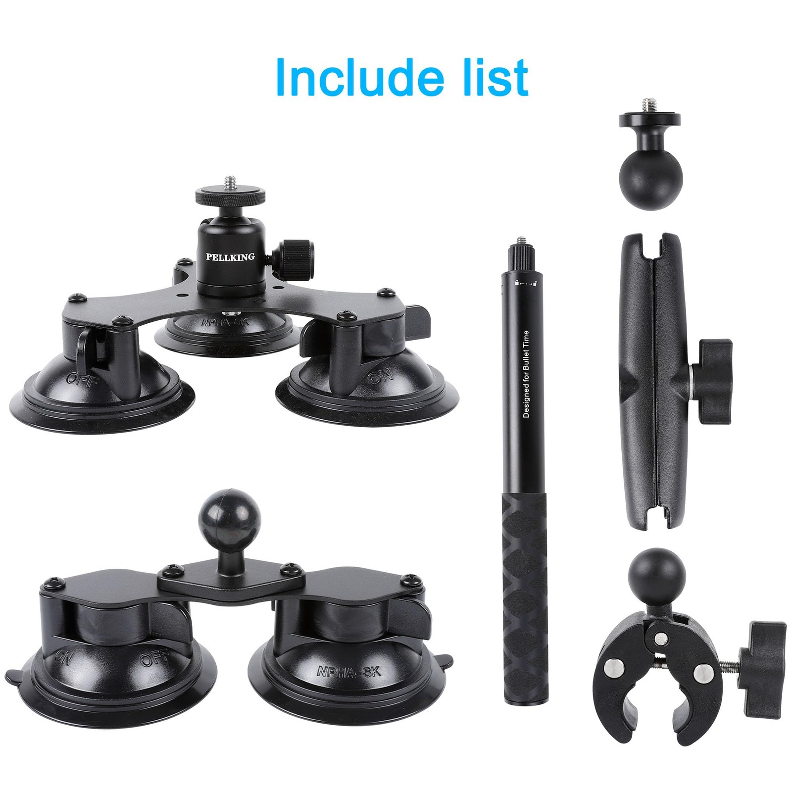 PellKing Suction Car Mount for Insta360 x5,x4, x3, x2, x,One RS,R Black