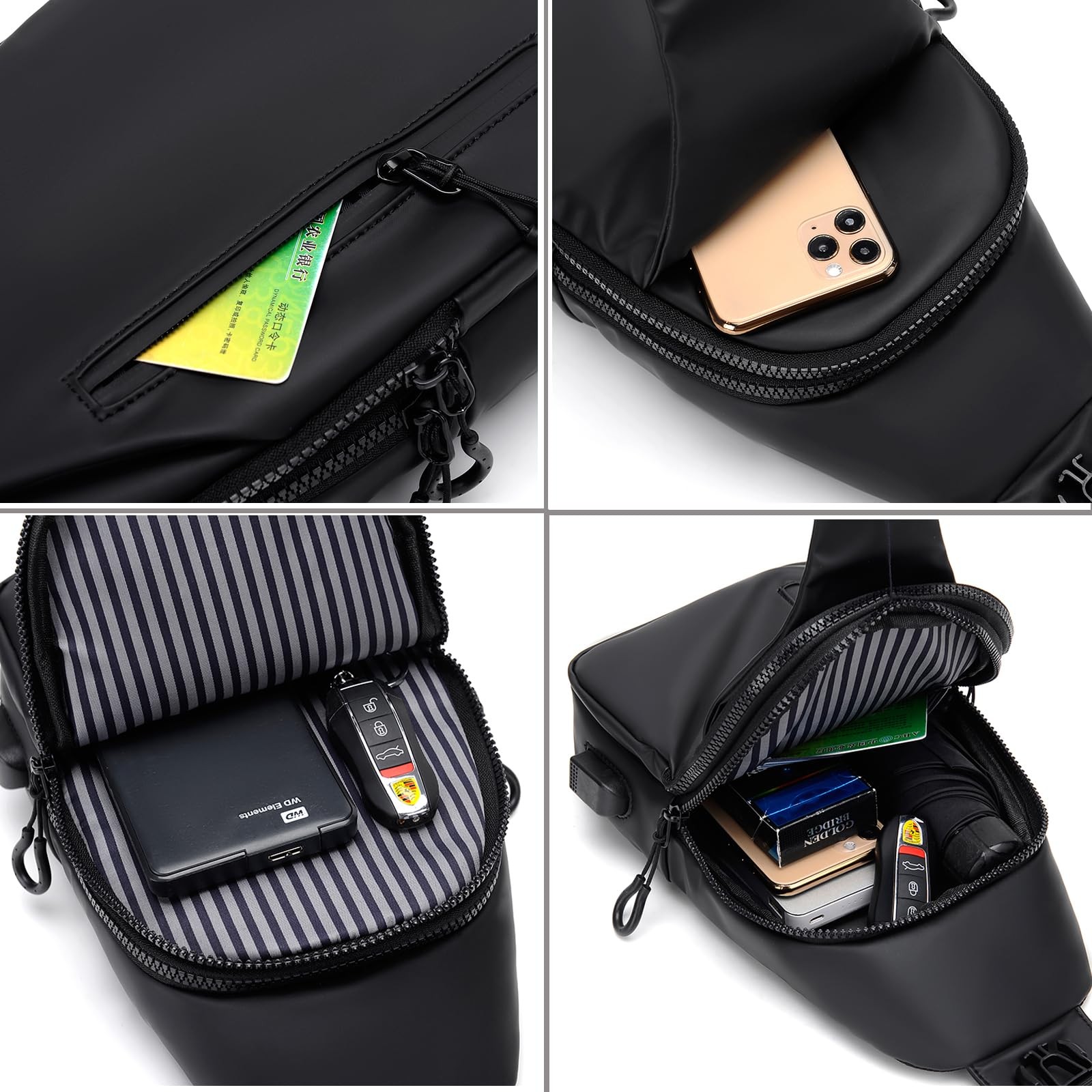 DAYELIVE Waterproof Sling Bag for Men Crossbody Shoulder Medium, Black