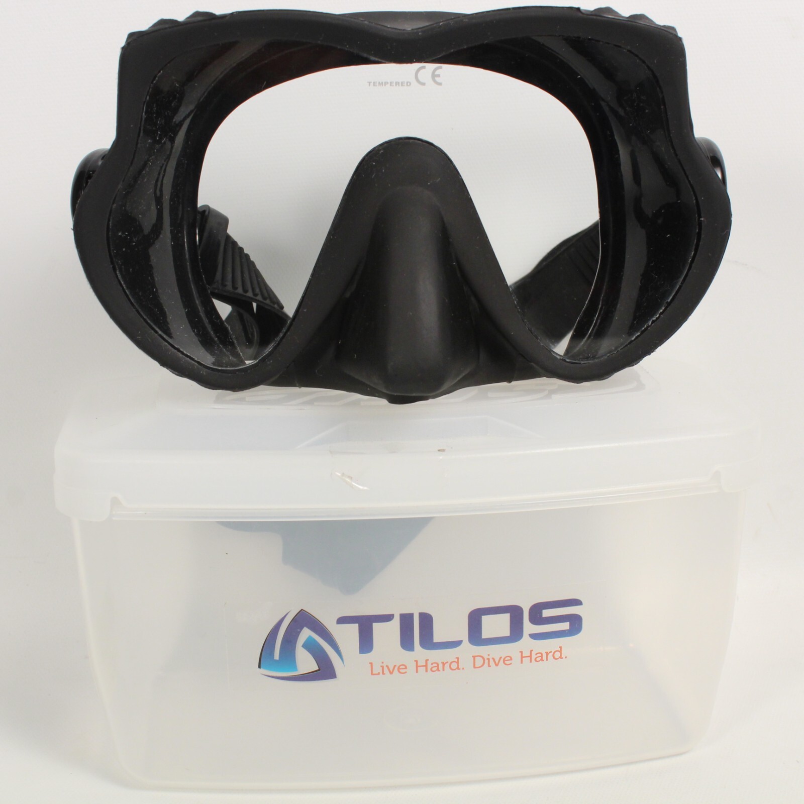 TILOS M150 BLACK EXCEL SCUBA DIVE SNORKEL MASK. QUICK RELEASE STRAP, CASE