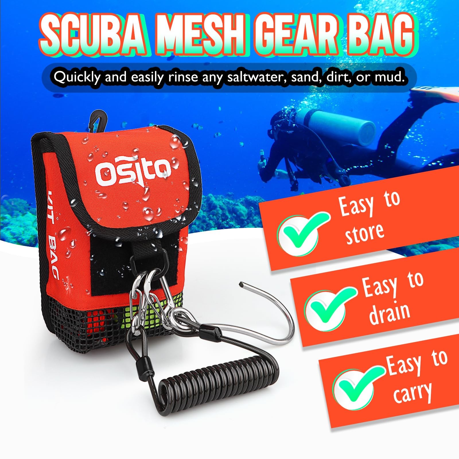 Scuba Mesh Gear Bag, Small Diving Gear Mesh Dry Pocket Carry Pouch With Swive…