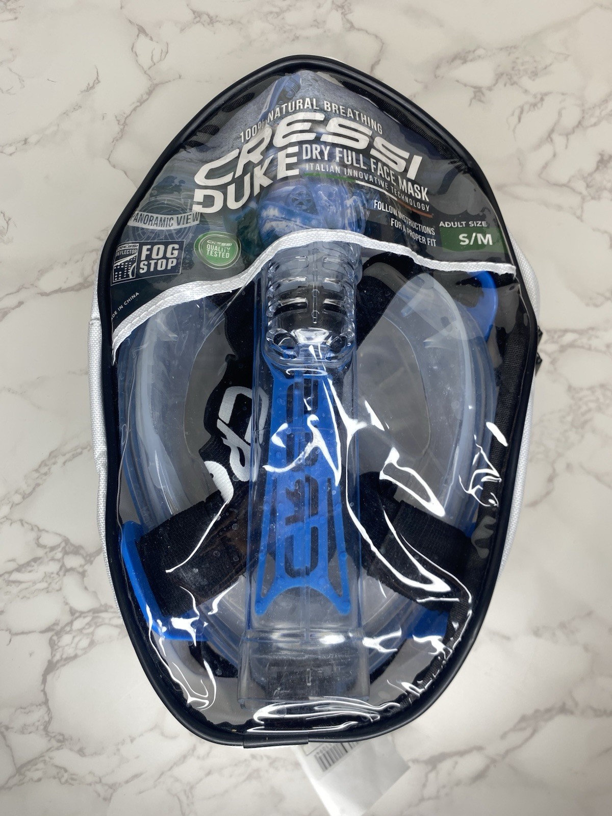 Used Cressi Duke Dry Full Face Mask, Clear/Blue, Size: Small/Medium