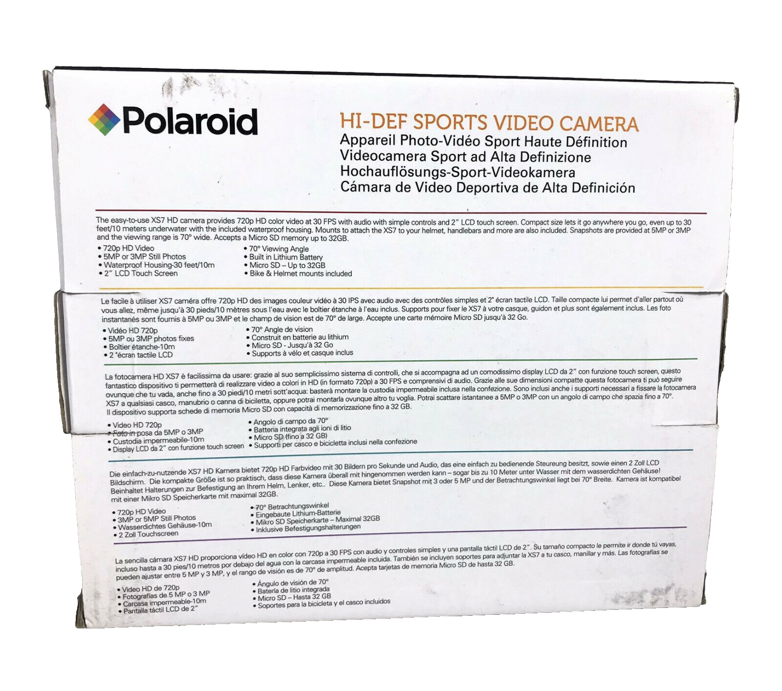 Sports Action Camera Polaroid XS7 HD 720p 5MP Waterproof LCD Touch Screen