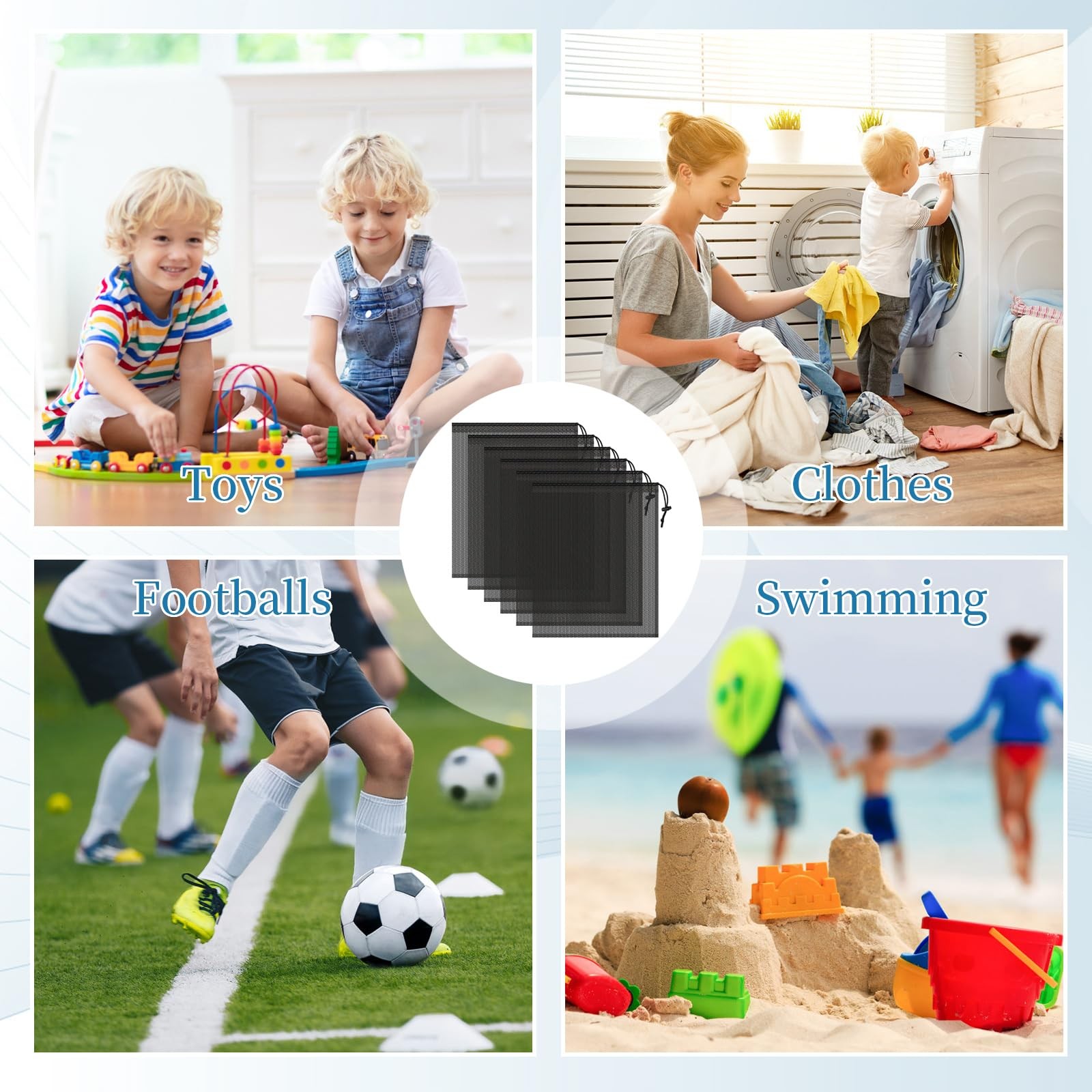 6 Pcs Mesh Bags Drawstring, 14×17 Inch with Lock, Multipurpose Small, Black