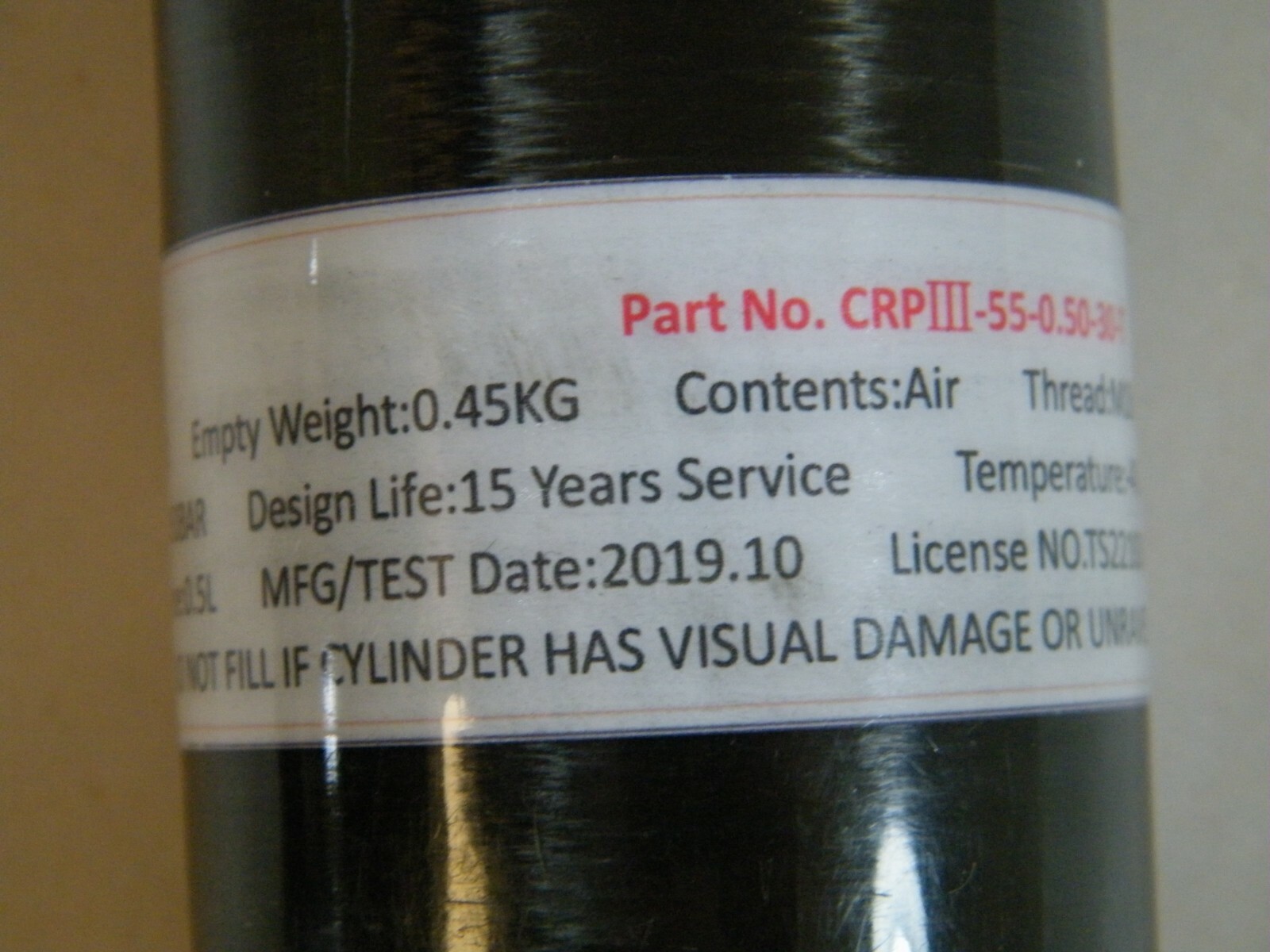 ACECARE 0.5L CARBON FIBER CYLINDER WITH EXTRAS W616062 NO. CRP3-55-0.50-30-T