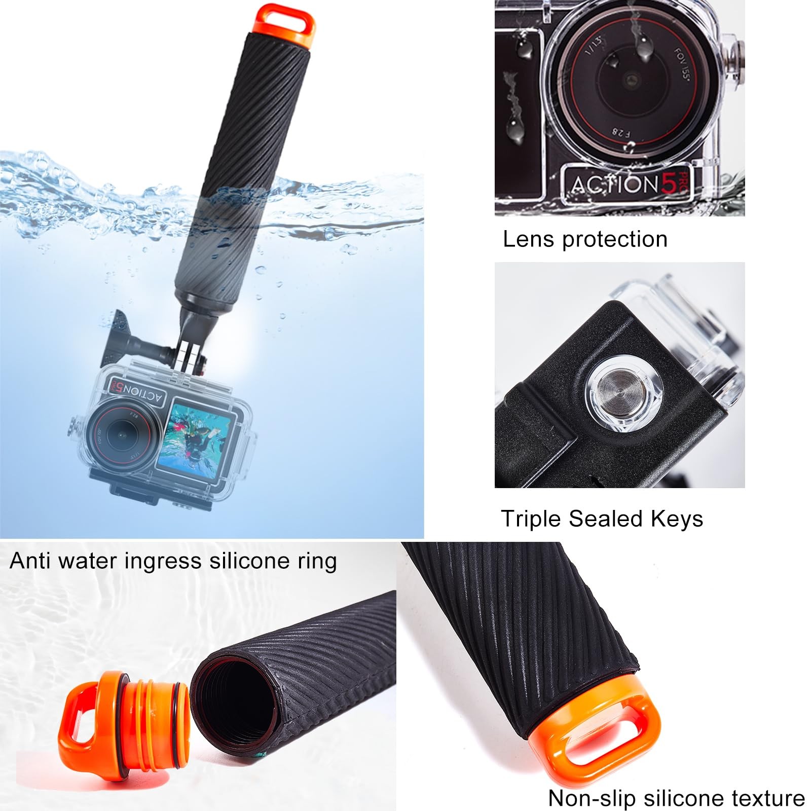 UnisonPet Waterproof Case for DJI Osmo Action 5 Pro/4/3 with 3 Pack black