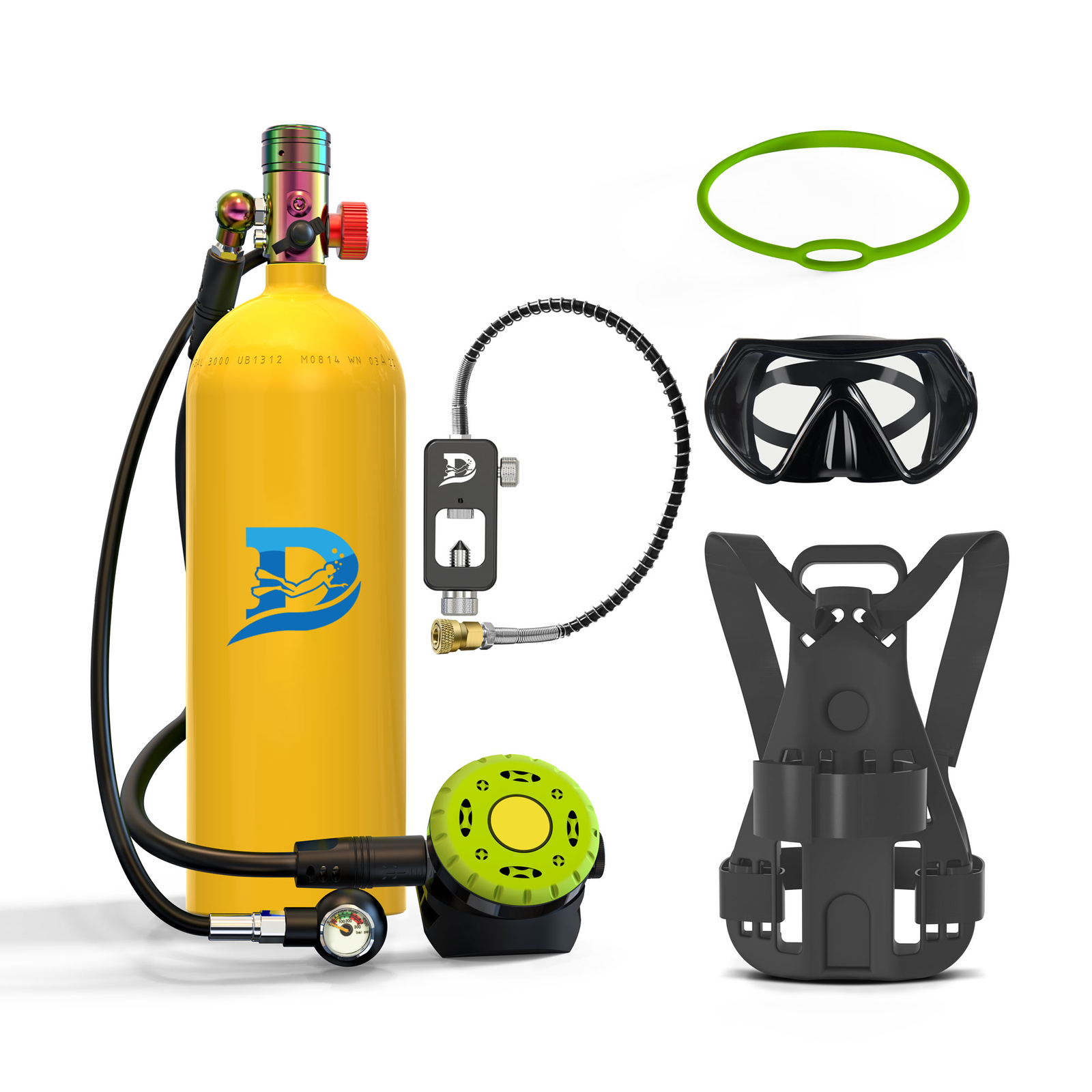 Scuba Tank Kit 2.3L Oxygen Cylinder Diving Glasses Underwater Equipment 20-25MIN