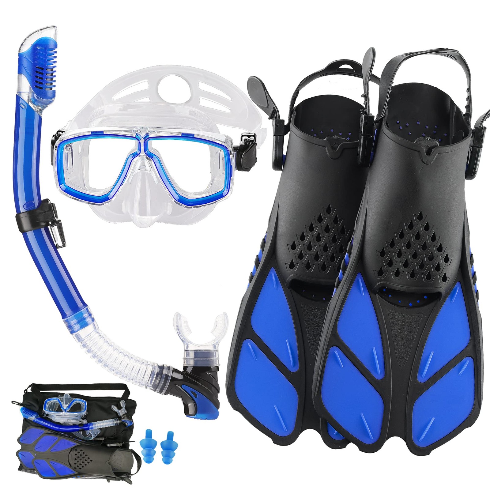DiVLMT Snorkeling Gear for Adults with Fins US Men 9-13 | Lady 10-14, Blue