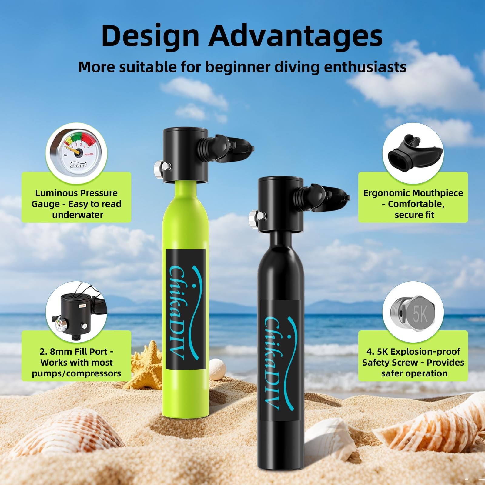 Mini Scuba Tank 0.5L Portable Diving Tank with DOT Certification Reusable Und…