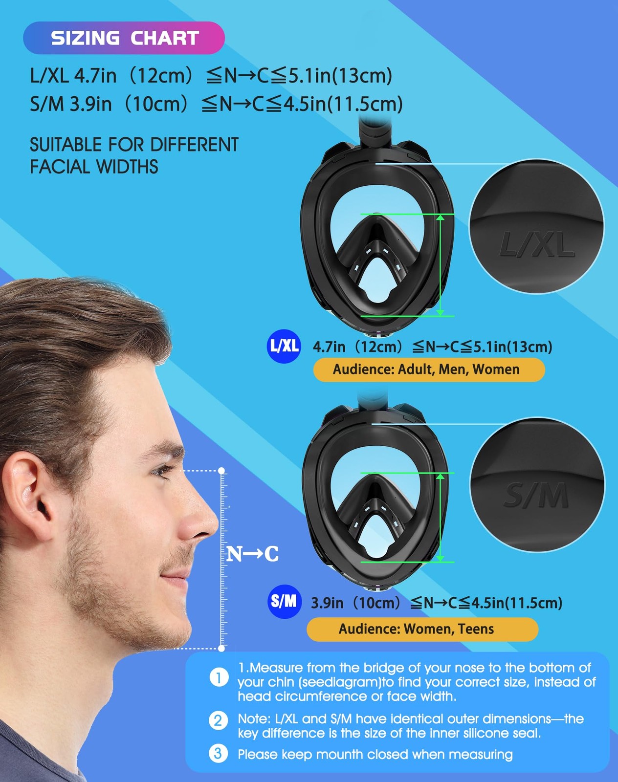 Greatever G2 Full Face Snorkel Mask with Latest Dry Top Small-Medium, Black