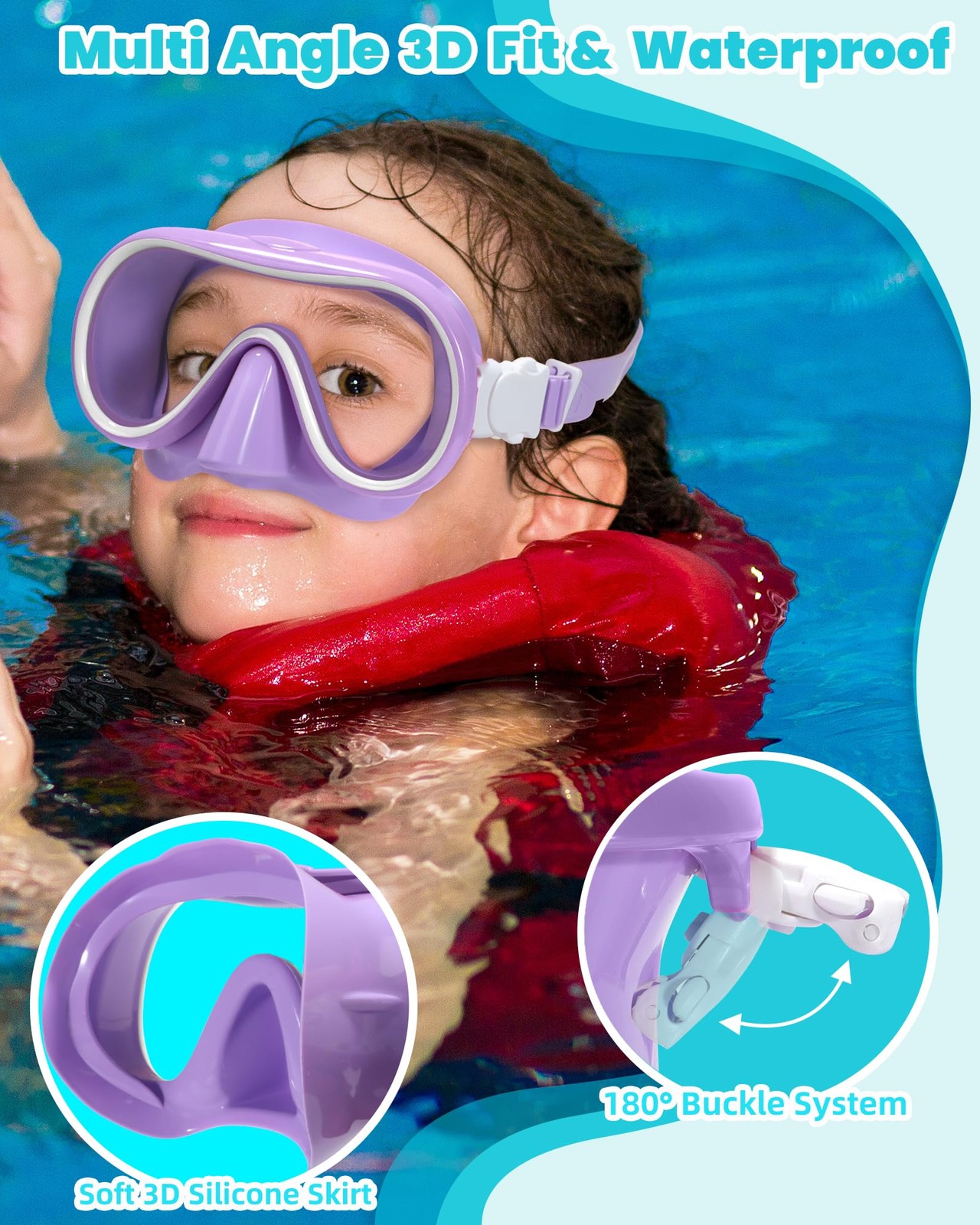 Seago Kids Swim Goggles with Nose Cover One Size, Purple White & Green