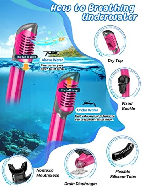 Mask Fins Snorkel Set, Snorkeling Gear for Adults, Small-Medium Pink Black