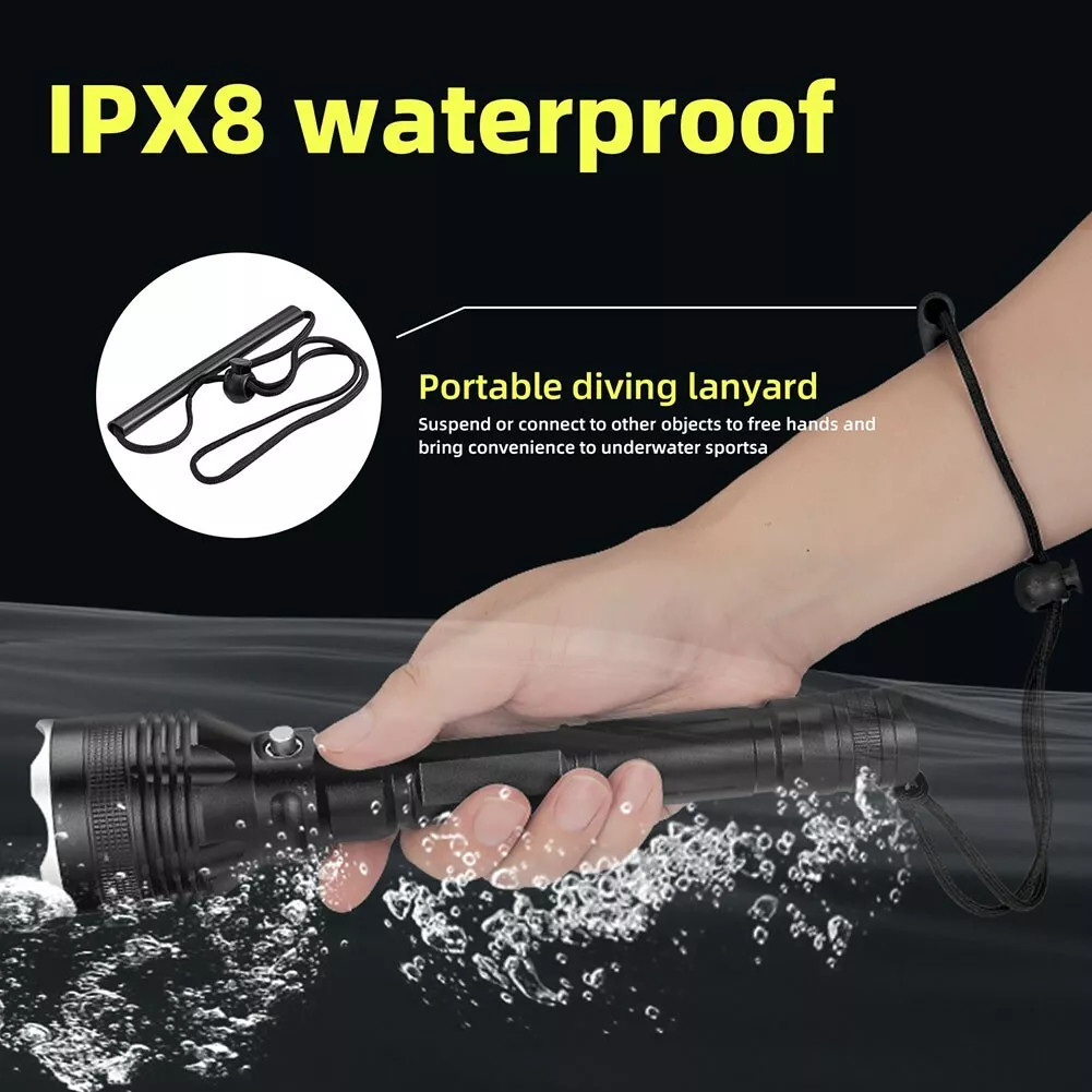 Scuba Diving IPX8 Waterproof Flashlight LED Light 80M Deep Underwater Torch