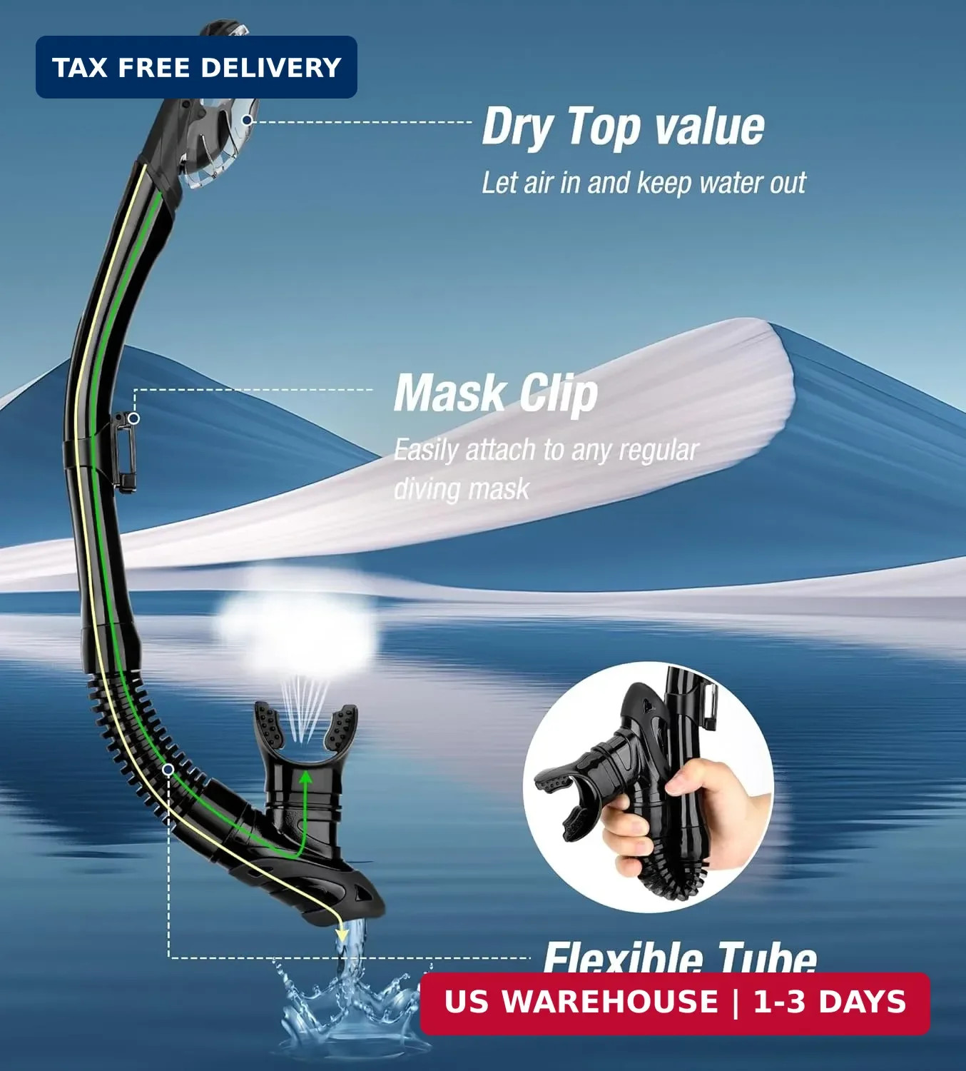 Aegend Diving Dry Snorkel for Adult & Youth – Snorkeling Gear with Top Dry Valve