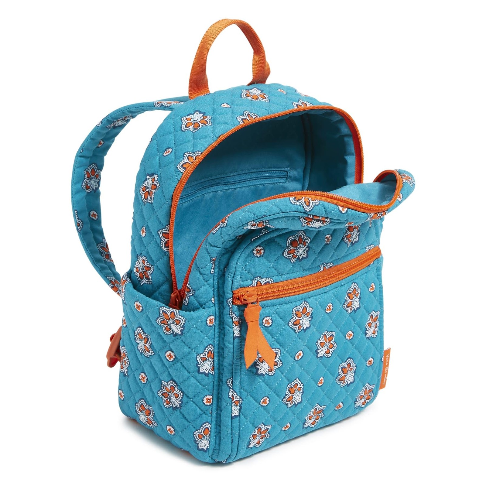 Vera Bradley Premium Cotton Small Backpack, Aqua One Size, and Orange Paisley