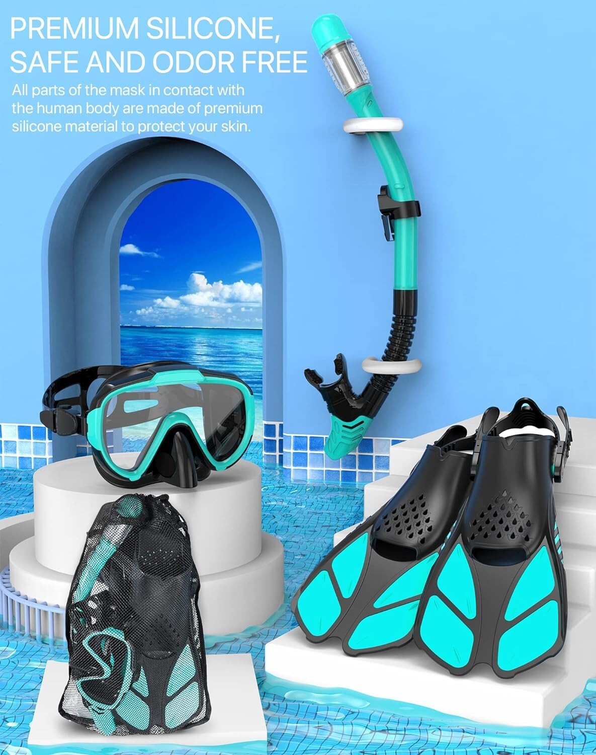 Snorkeling Gear for Adults Men Women,4 in 1 Snorkel Set with Panoramic View D…