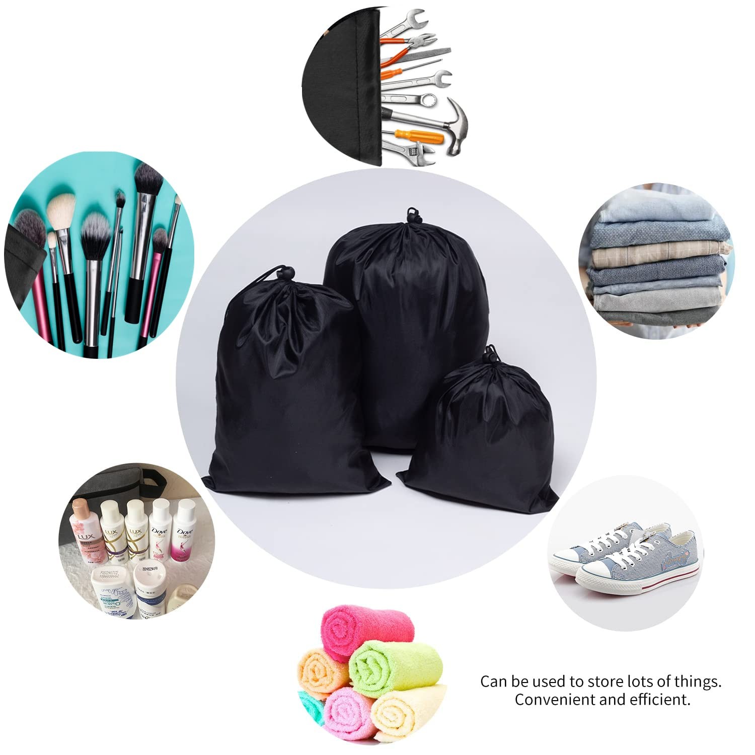 Jarler 15packs Drawstring Bag String with Toggle – 15Pcs Multi Size, Black