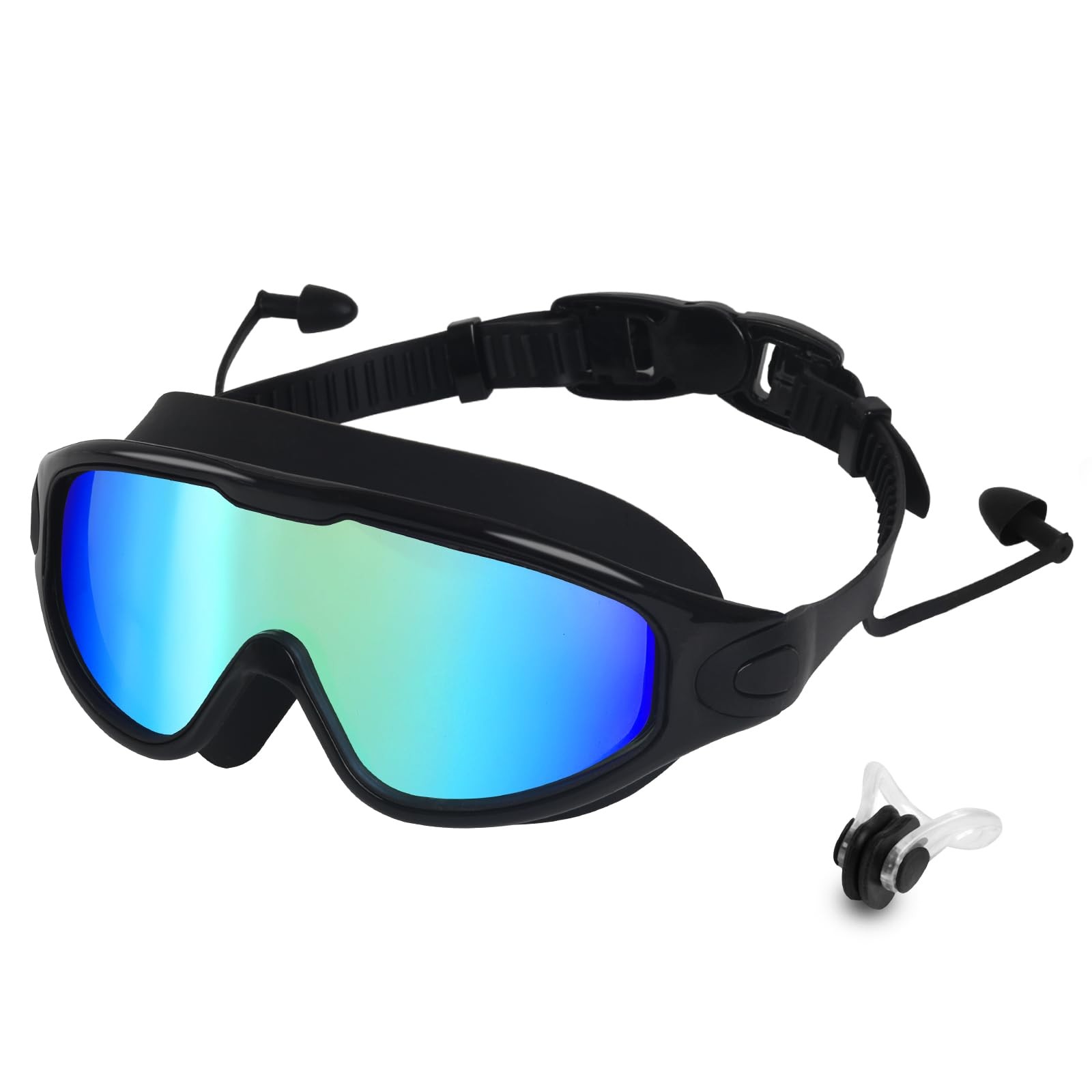 CJAYKMO Swim Goggles for Adults, Wide View Anti-Fog & UV Large, Black