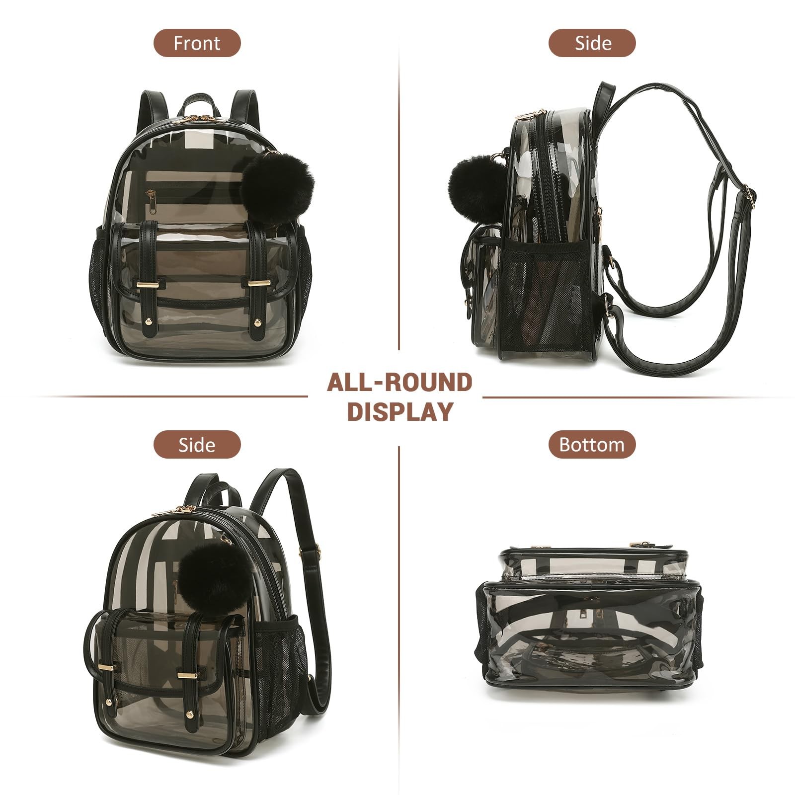 Clear Backpack for Stadium Events, 12x 12.59 x 9.44 x 4.33 inches, Semi Black